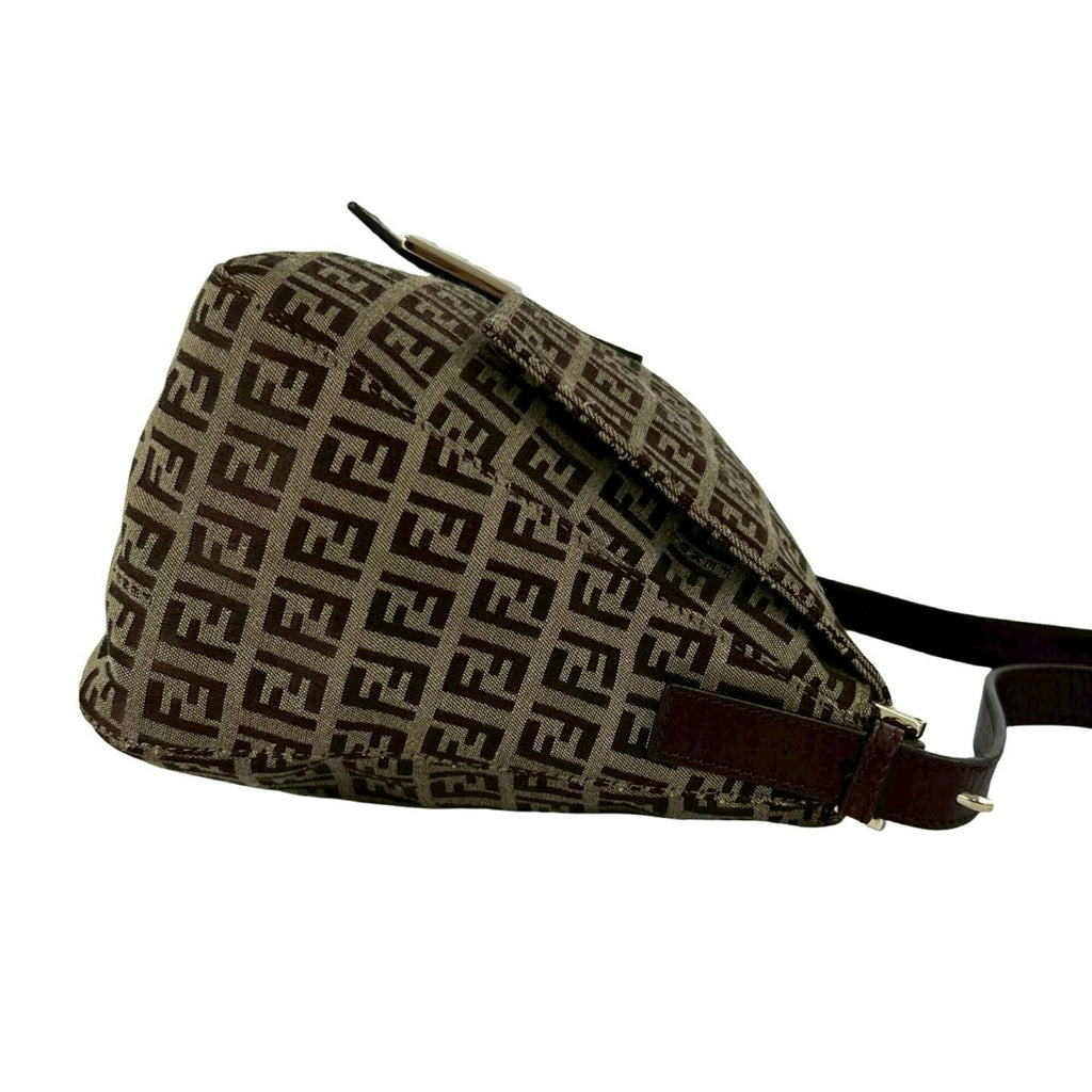 Fendi Beige Brown Canvas Leather Handbag Shoulder Bag (Pre-Owned)