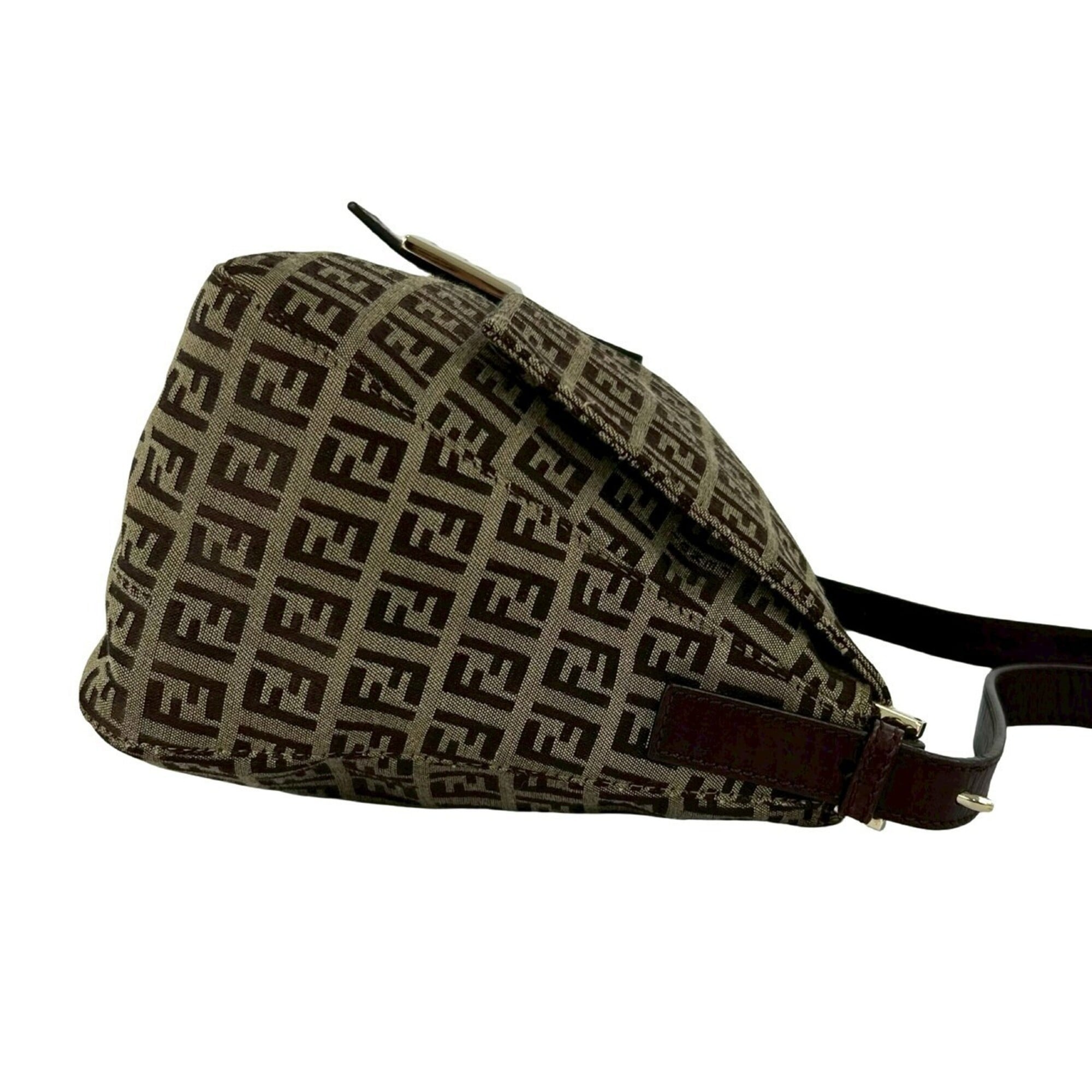 Fendi Beige Brown Canvas Leather Handbag Shoulder Bag (Pre-Owned)