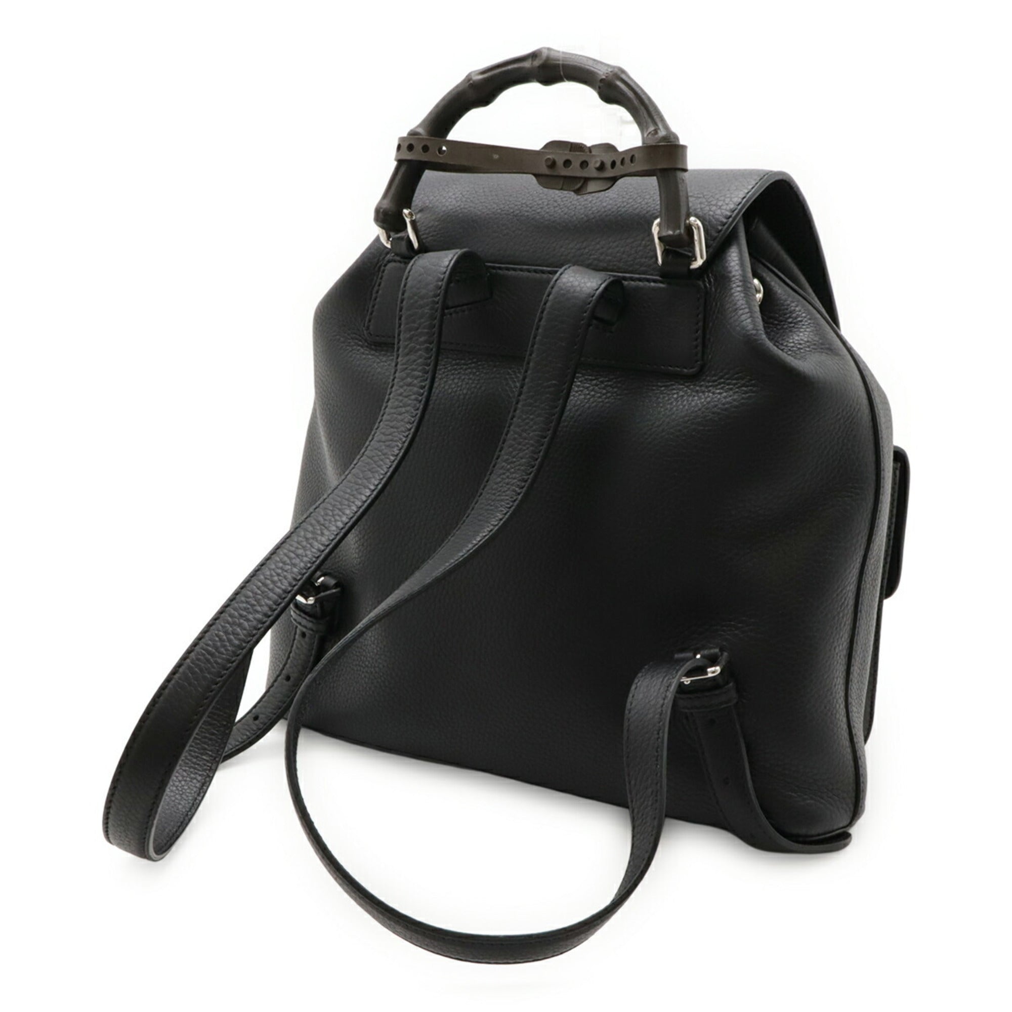 Gucci Black Bamboo Leather Backpack Shoulder Bag (Pre-Owned)
