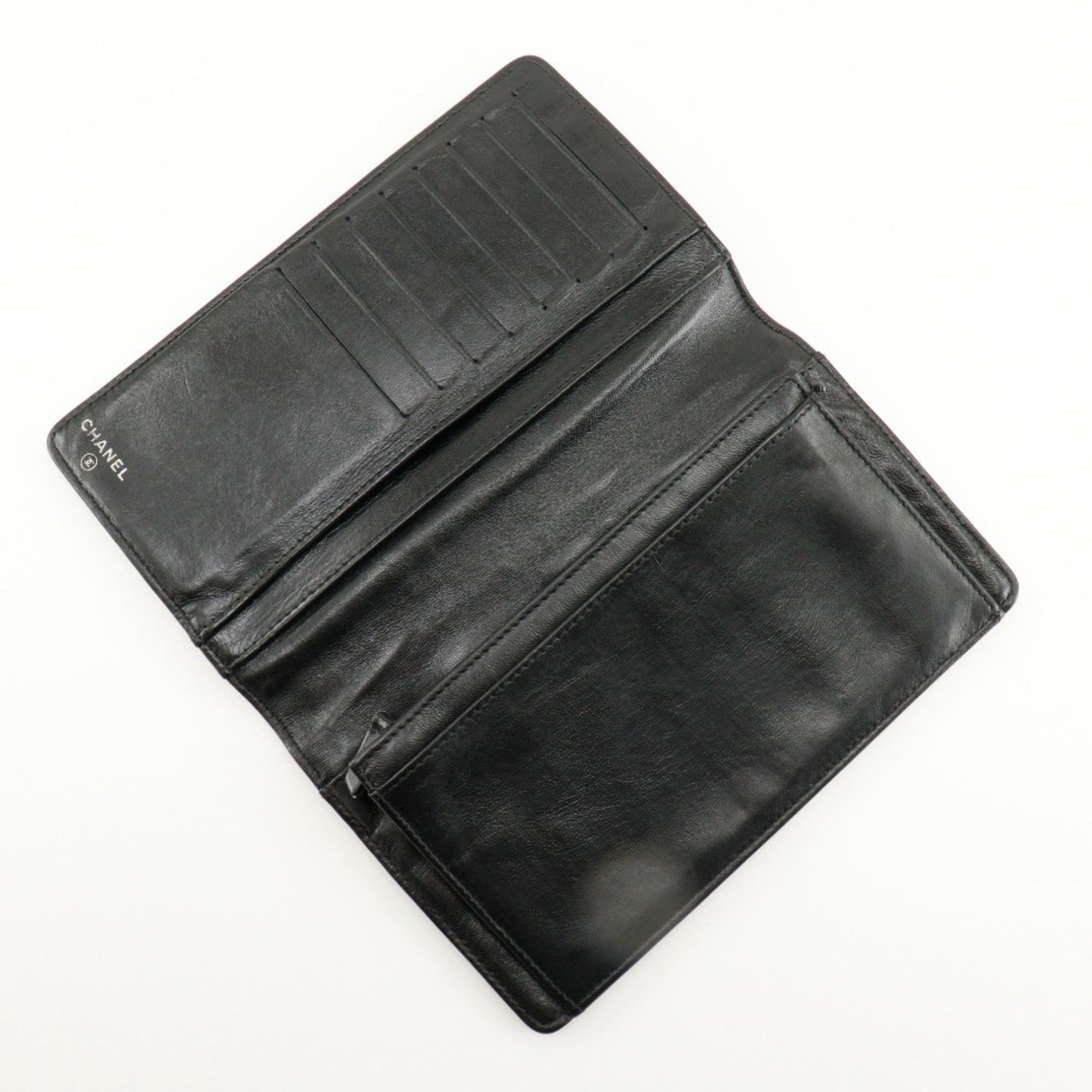 Chanel Black Leather Long Wallet (Bi-Fold) (Pre-Owned)