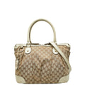 Gucci Beige Brown Canvas Leather Shoulder Bag Tote Bag (Pre-Owned)
