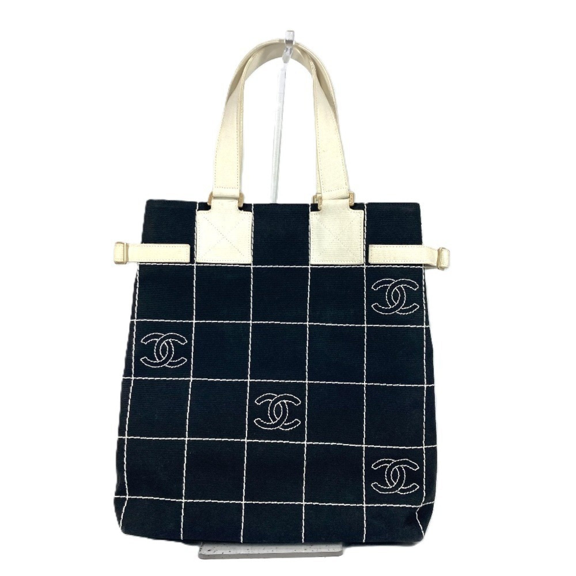 Chanel Black White Canvas Shoulder Bag Tote Bag (Pre-Owned)