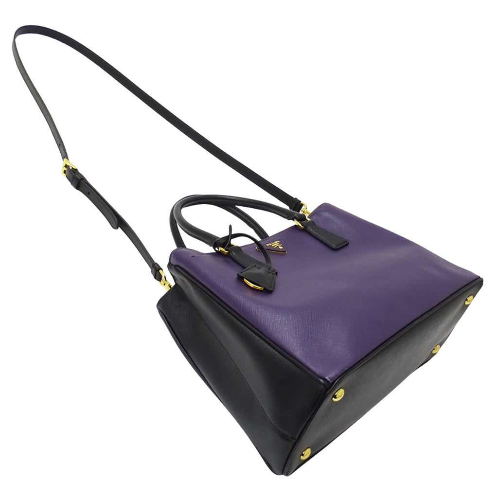 Prada Black Purple Leather Handbag Shoulder Bag (Pre-Owned)