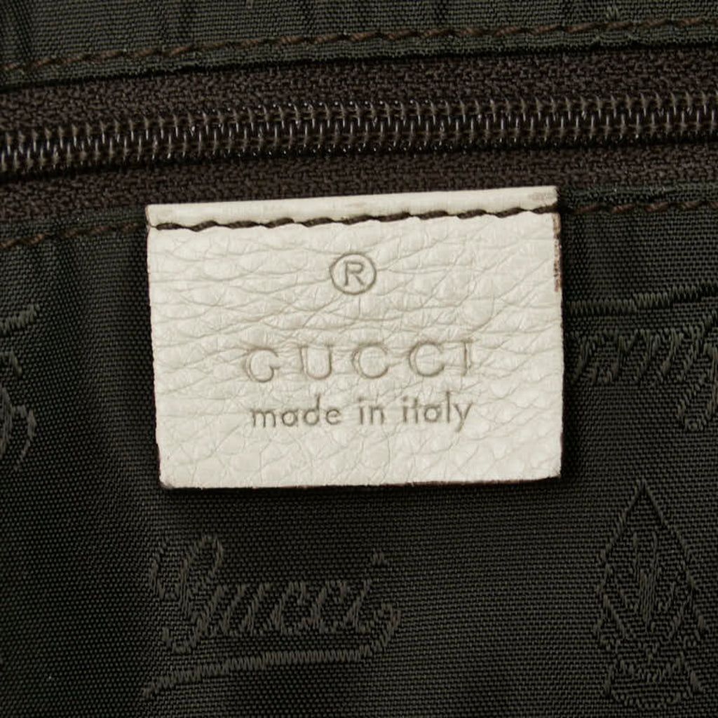 Gucci Gg Canvas Beige White Gg Canvas Leather Shoulder Bag Tote Bag (Pre-Owned)