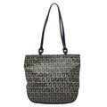 Fendi Gray Navy Canvas Leather Handbag Shoulder Bag Tote Bag (Pre-Owned)