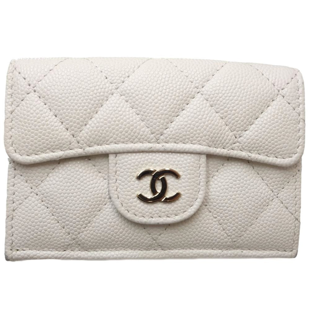 Chanel White Grained Calfskin Wallet (Tri-Fold) (Pre-Owned)