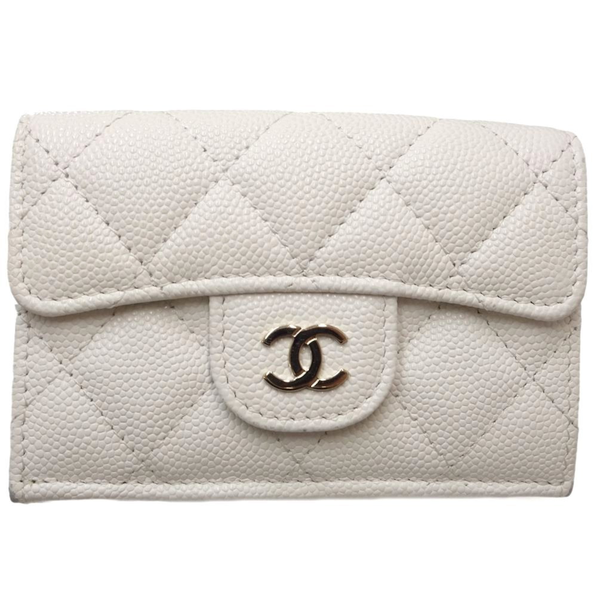 Chanel White Grained Calfskin Wallet (Tri-Fold) (Pre-Owned)