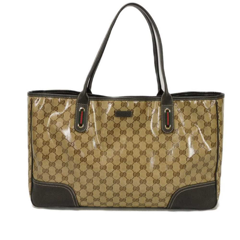 Gucci Beige Brown Gg Crystal Canvas Vinyl Coated Canvas Shoulder Bag Tote Bag (Pre-Owned)