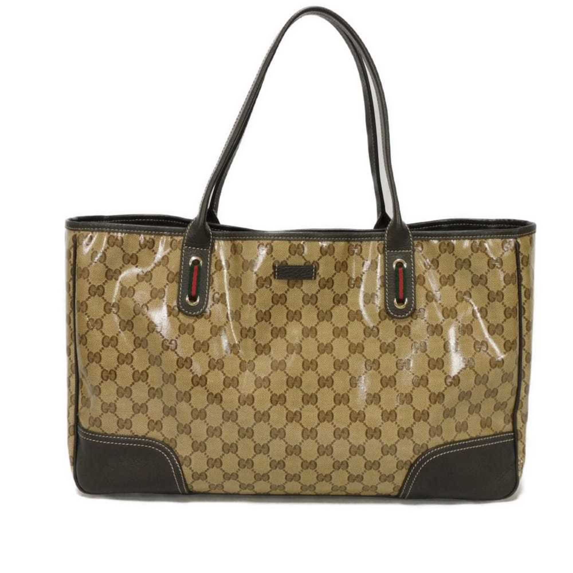 Gucci Beige Brown Gg Crystal Canvas Vinyl Coated Canvas Shoulder Bag Tote Bag (Pre-Owned)