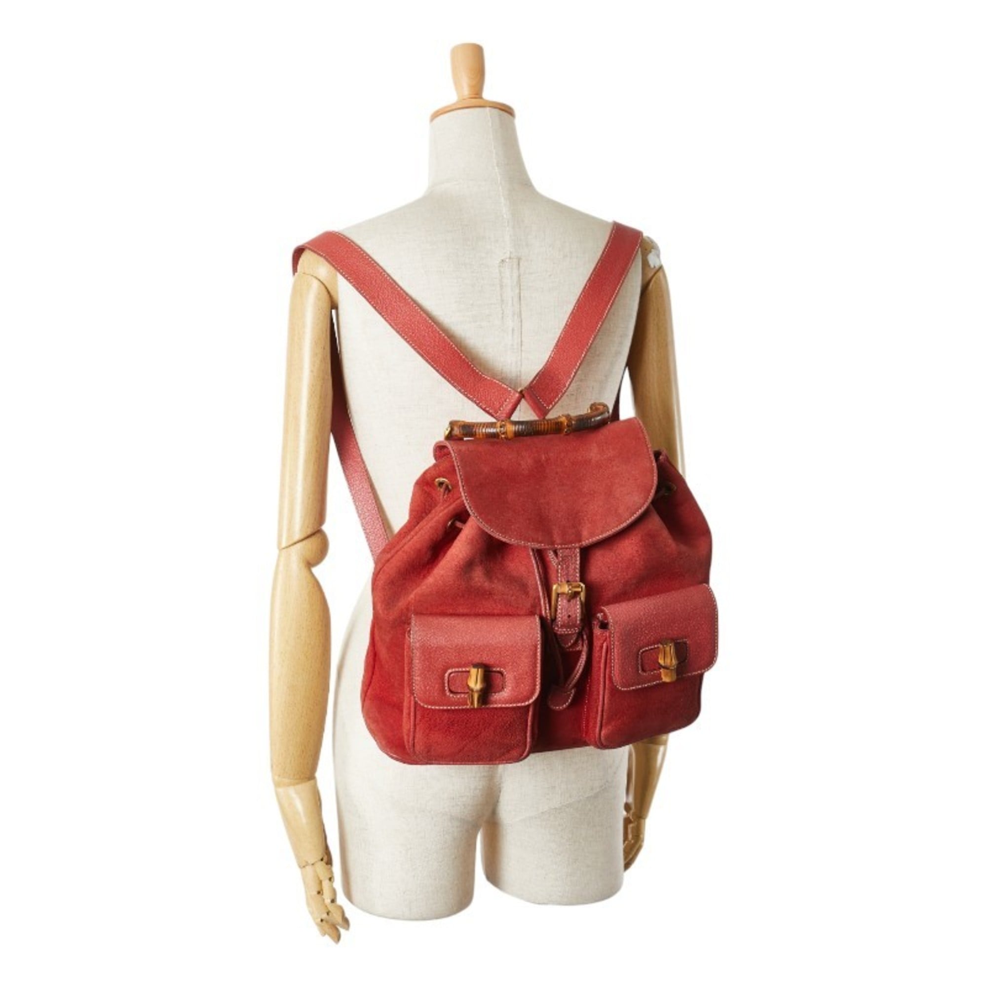 Gucci Red Brown Bamboo Leather Backpack (Pre-Owned)