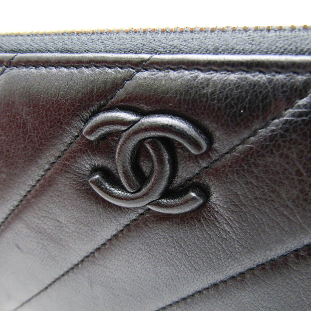 Chanel Black Leather Long Wallet (Bi-Fold) (Pre-Owned)