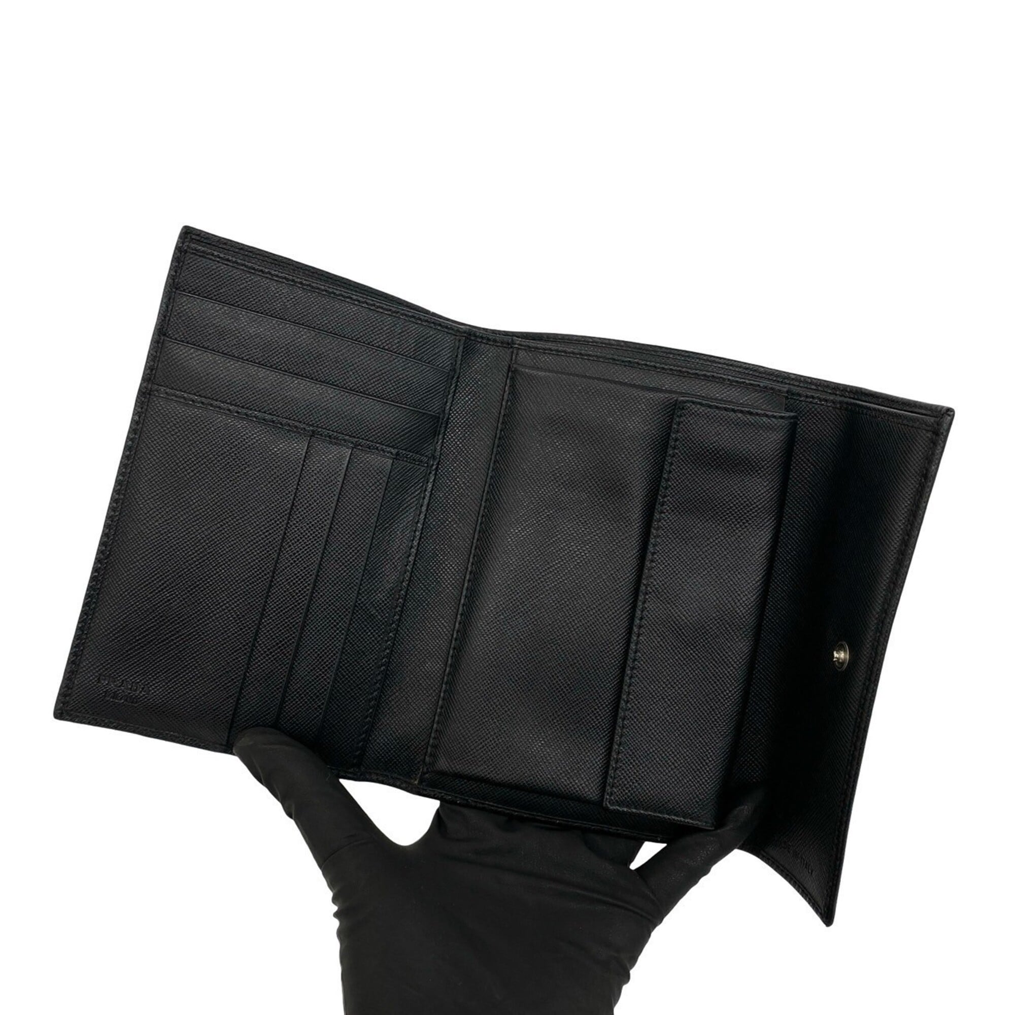 Prada Black Leather Wallet (Tri-Fold) (Pre-Owned)
