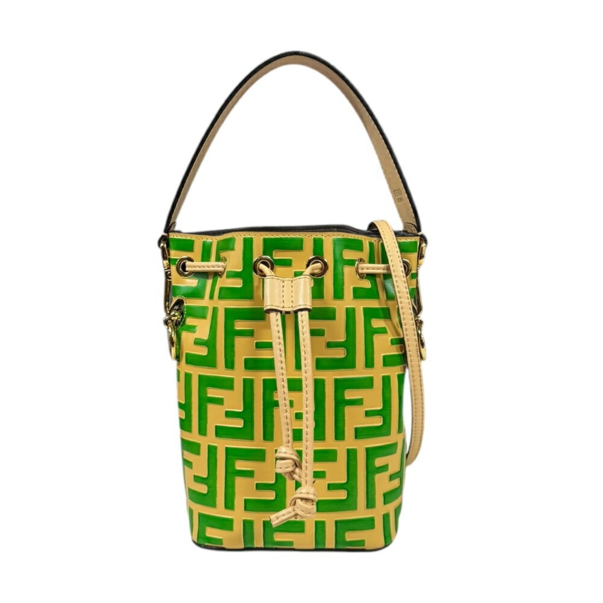 Fendi Beige Green Leather Shoulder Bag (Pre-Owned)