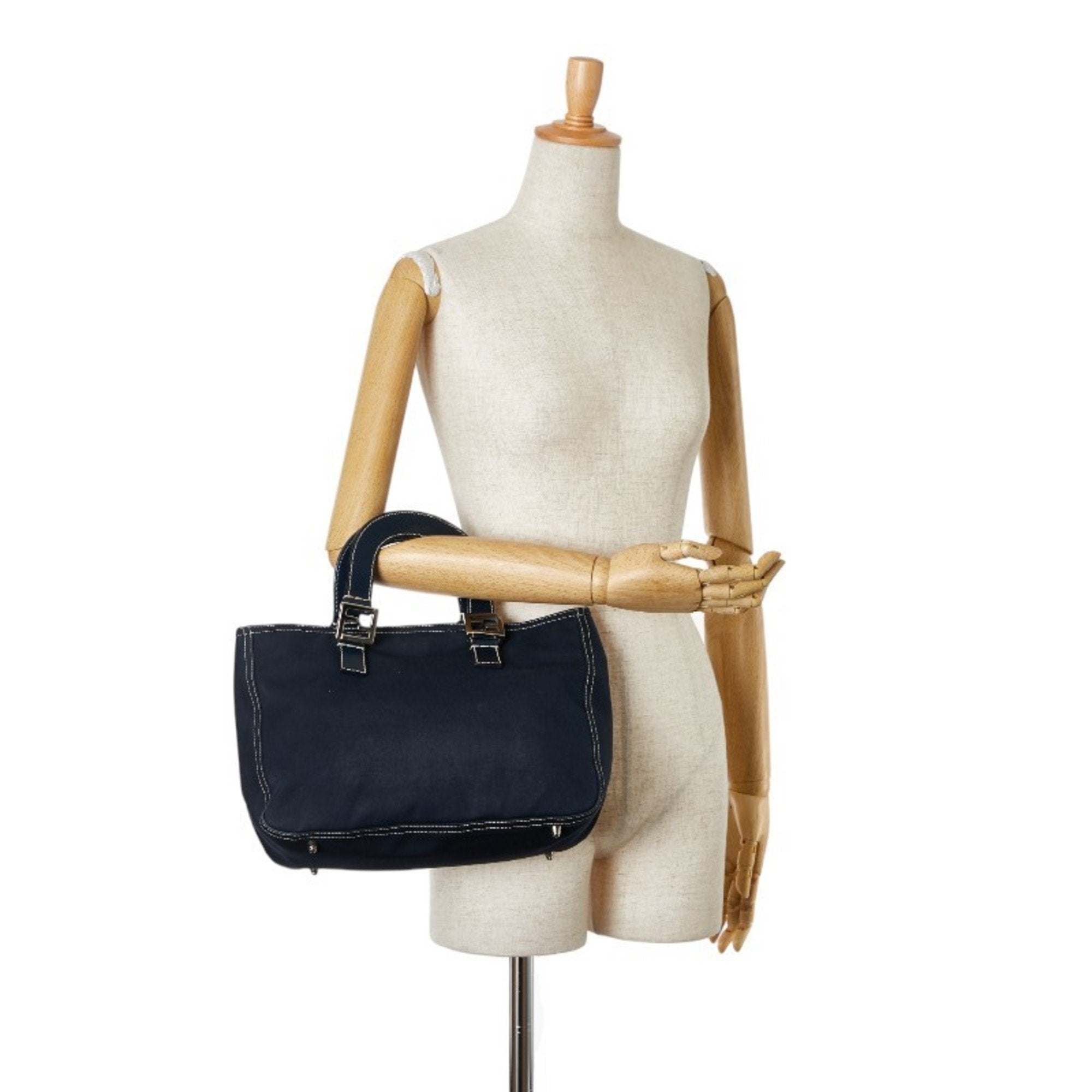 Fendi Navy Canvas Leather Handbag (Pre-Owned)