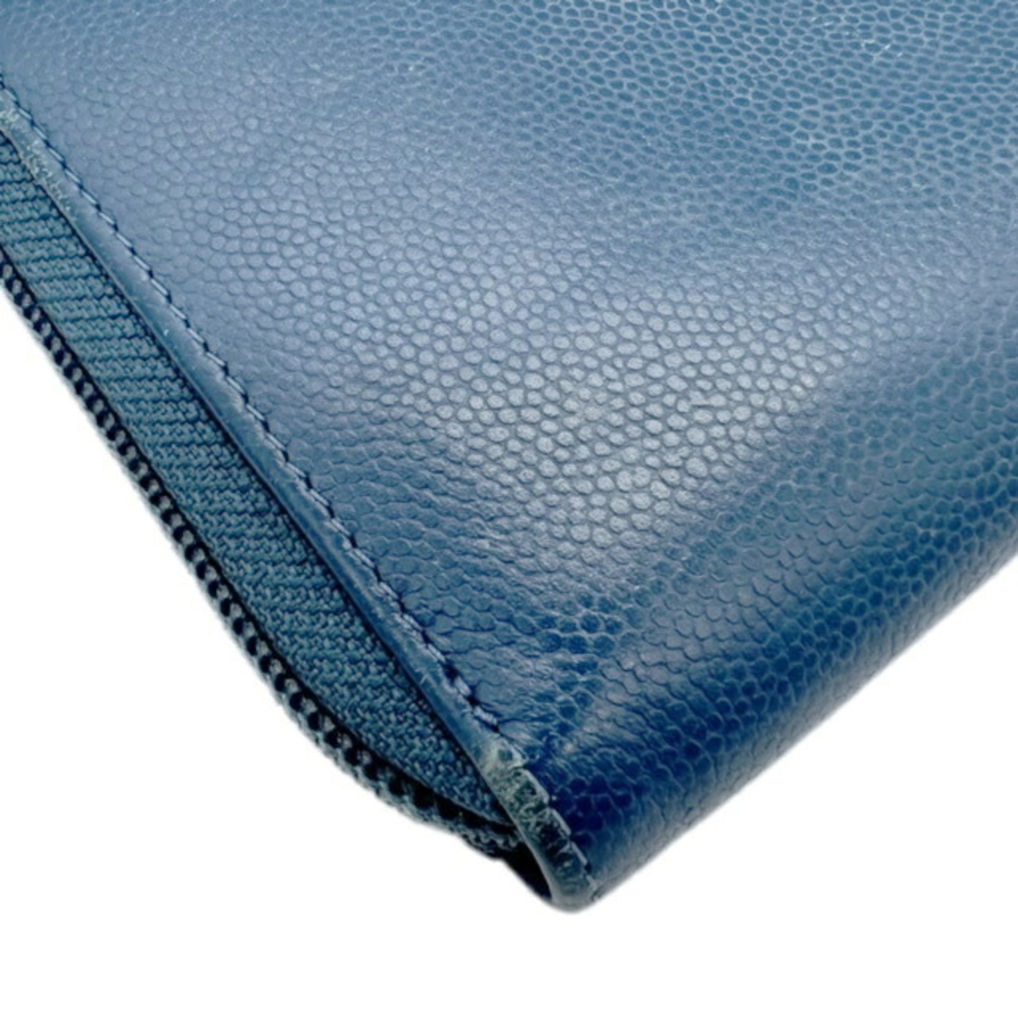 Chanel Blue Grained Calfskin Long Wallet (Bi-Fold) (Pre-Owned)