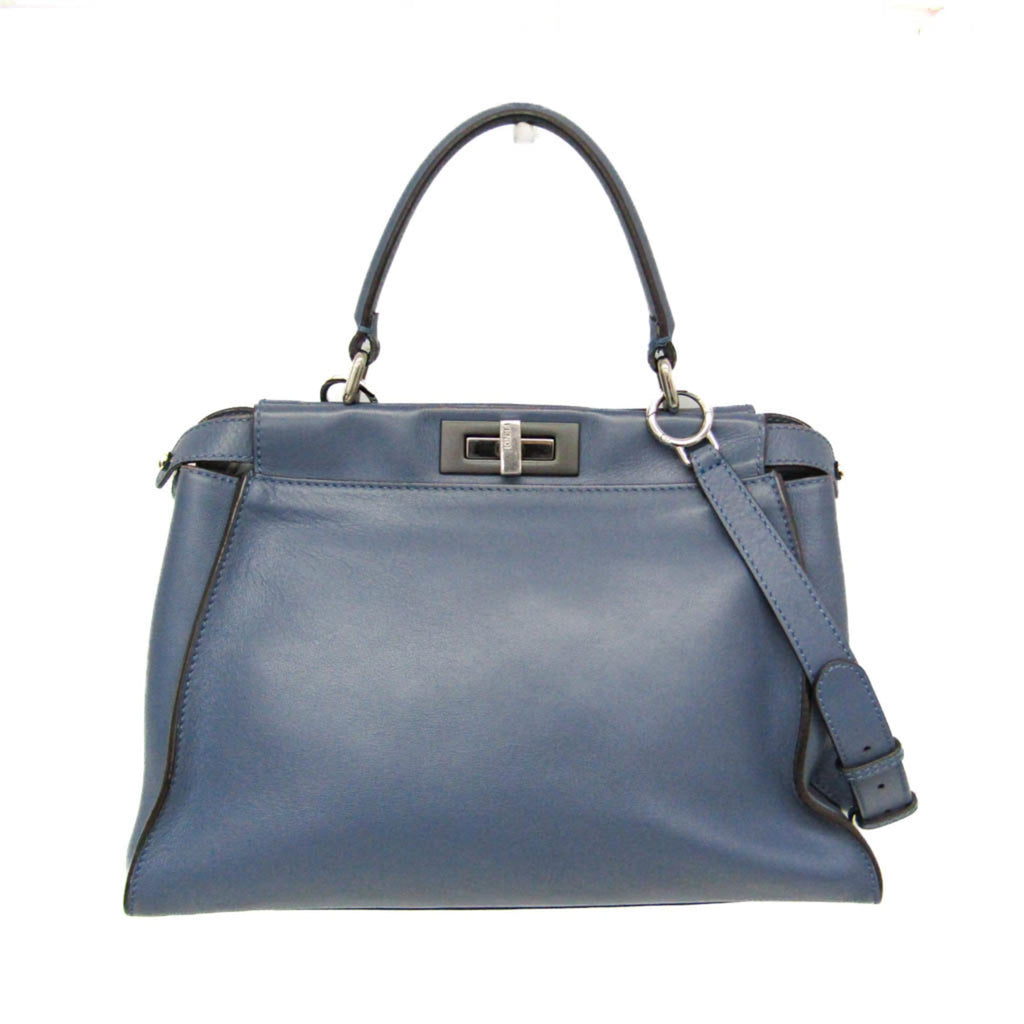 Fendi Peekaboo Blue Leather Handbag Shoulder Bag (Pre-Owned)