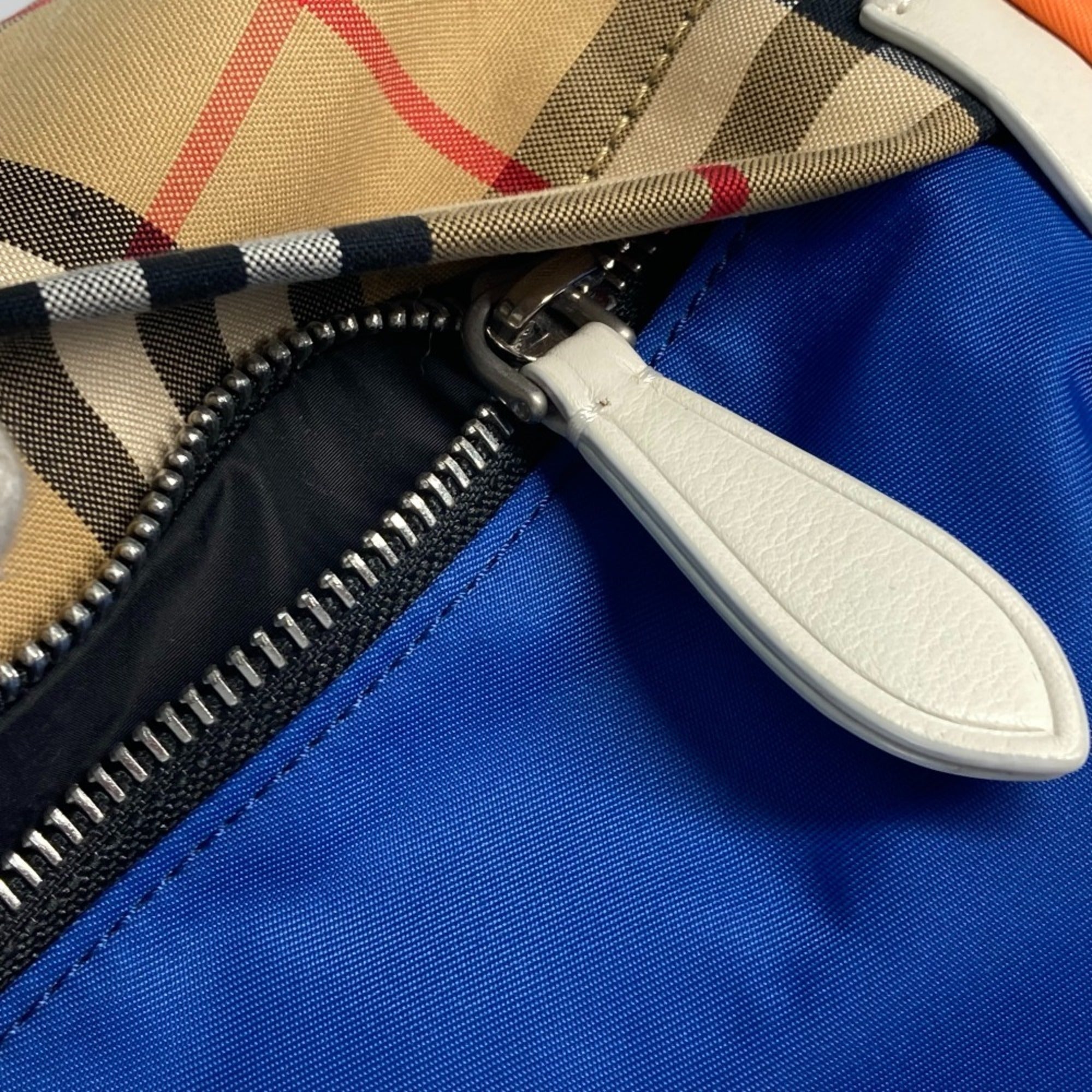 Burberry Beige Blue Orange Leather Canvas Backpack (Pre-Owned)