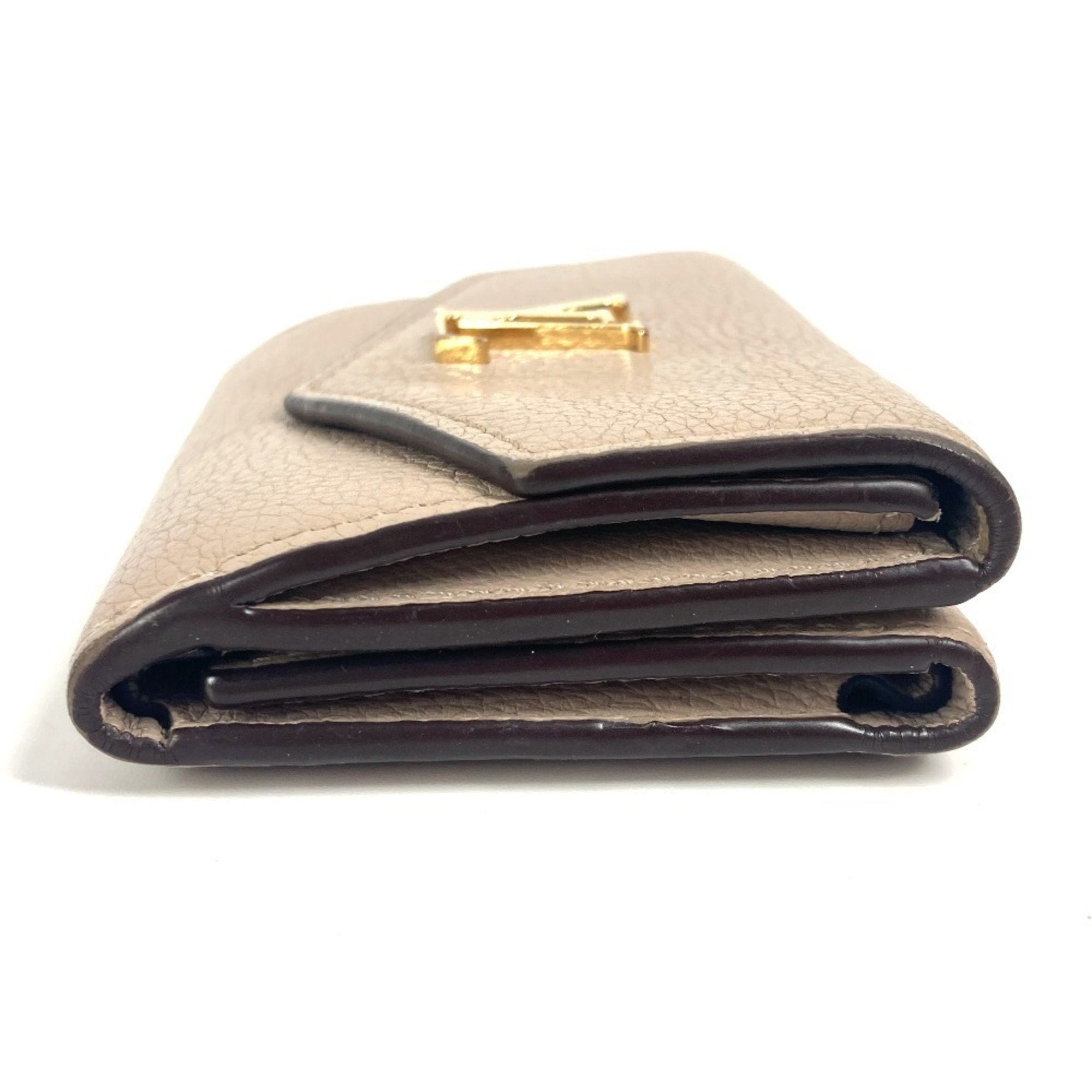 Louis Vuitton Beige Grayish Leather Wallet (Tri-Fold) (Pre-Owned)