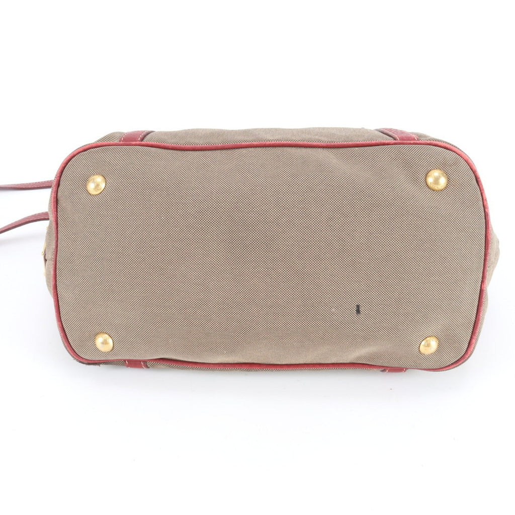 Prada Beige Red Color Leather Handbag Shoulder Bag Tote Bag (Pre-Owned)