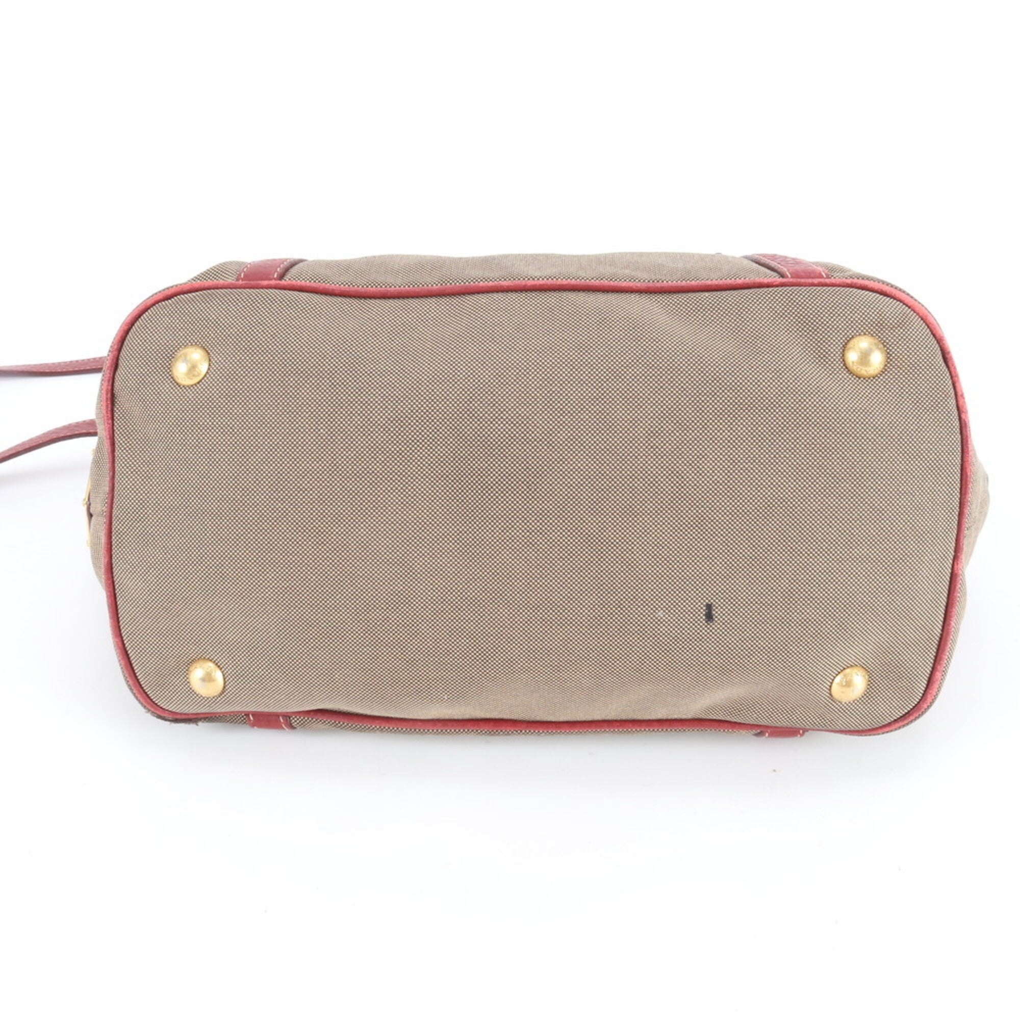 Prada Beige Red Color Leather Handbag Shoulder Bag Tote Bag (Pre-Owned)