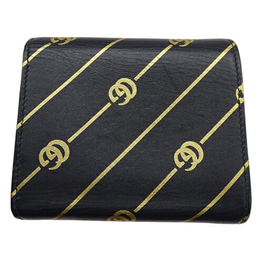 Gucci Gold Black Leather Wallet (Tri-Fold) (Pre-Owned)