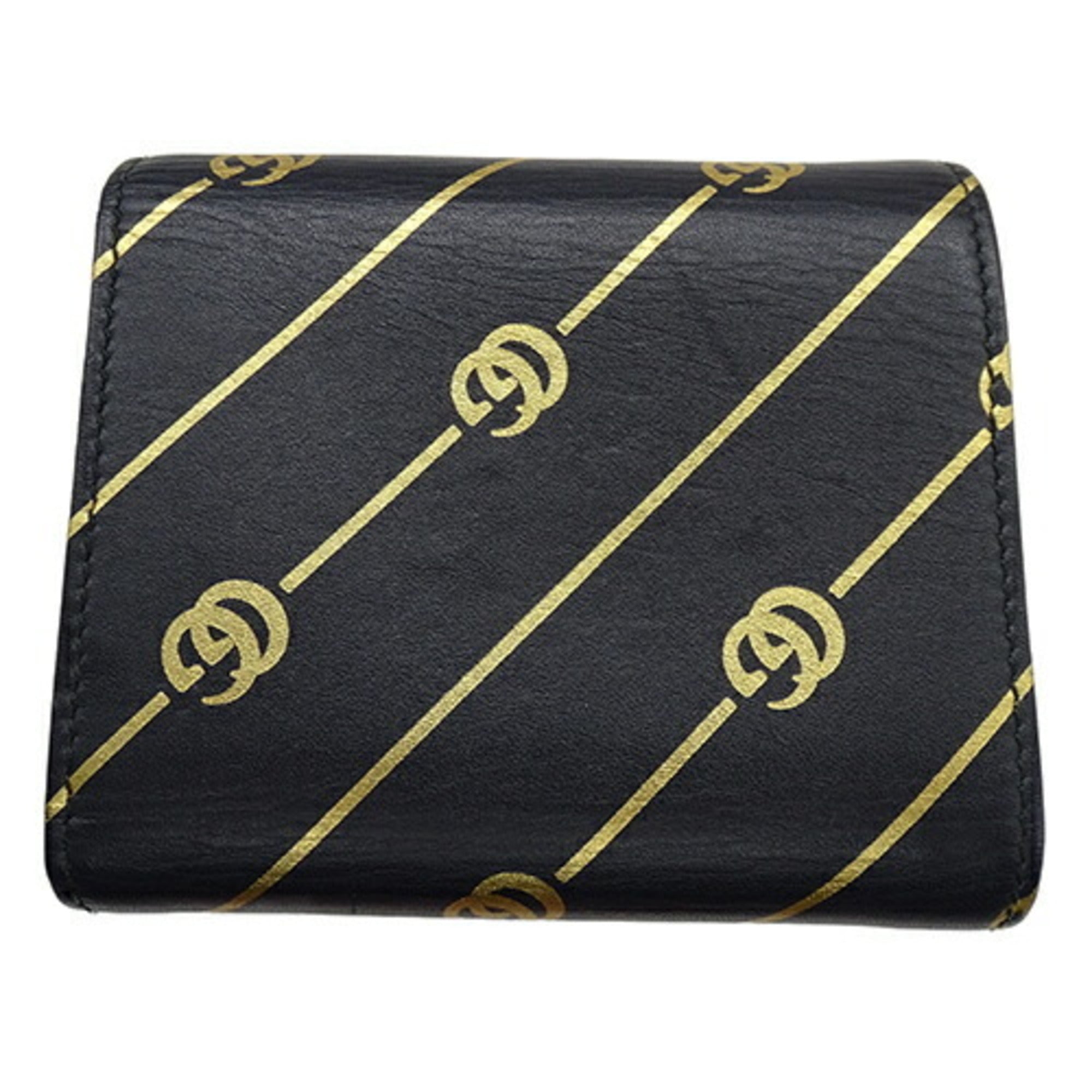 Gucci Gold Black Leather Wallet (Tri-Fold) (Pre-Owned)