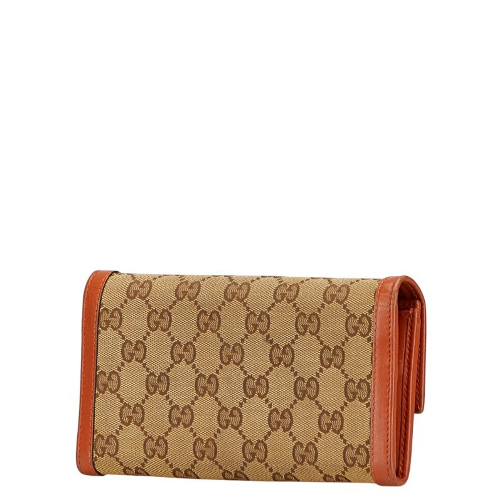 Gucci Beige Brown Gg Canvas Leather Long Wallet (Bi-Fold) (Pre-Owned)