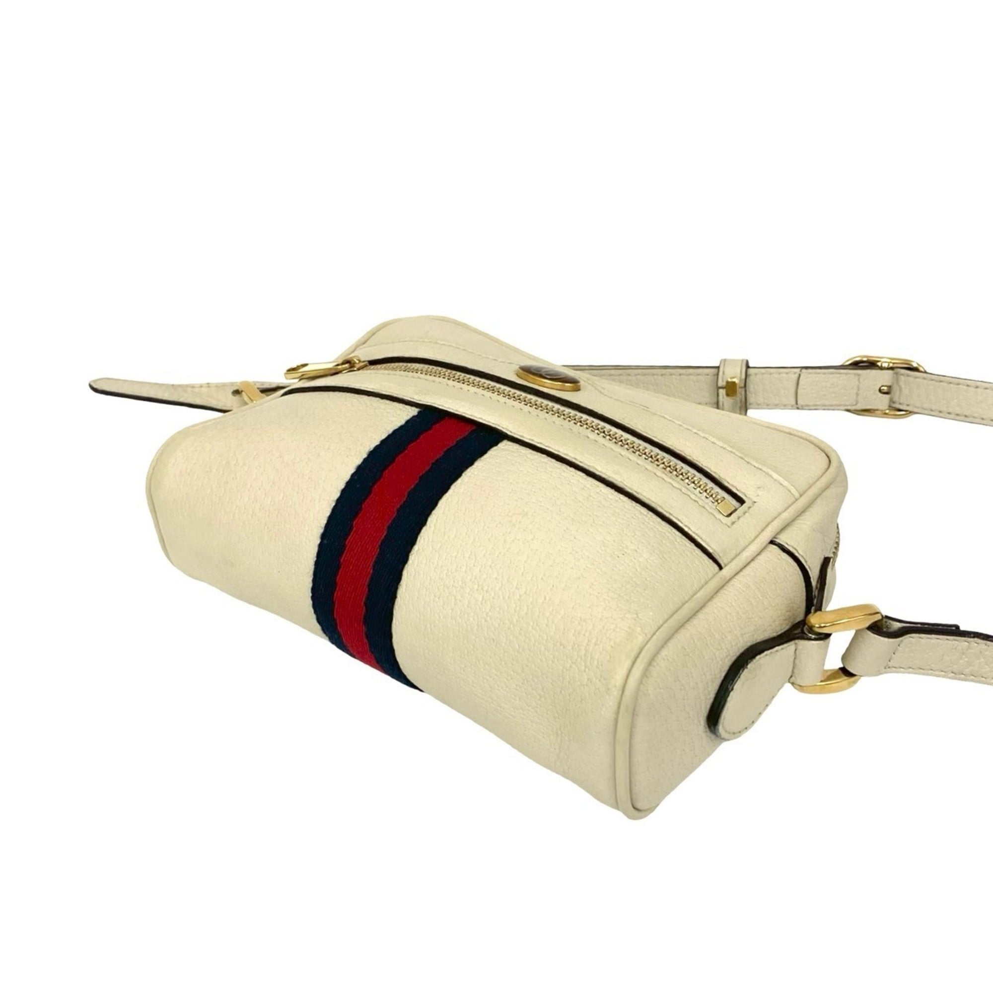 Gucci Navy Red Color White Leather Pochette Shoulder Bag (Pre-Owned)