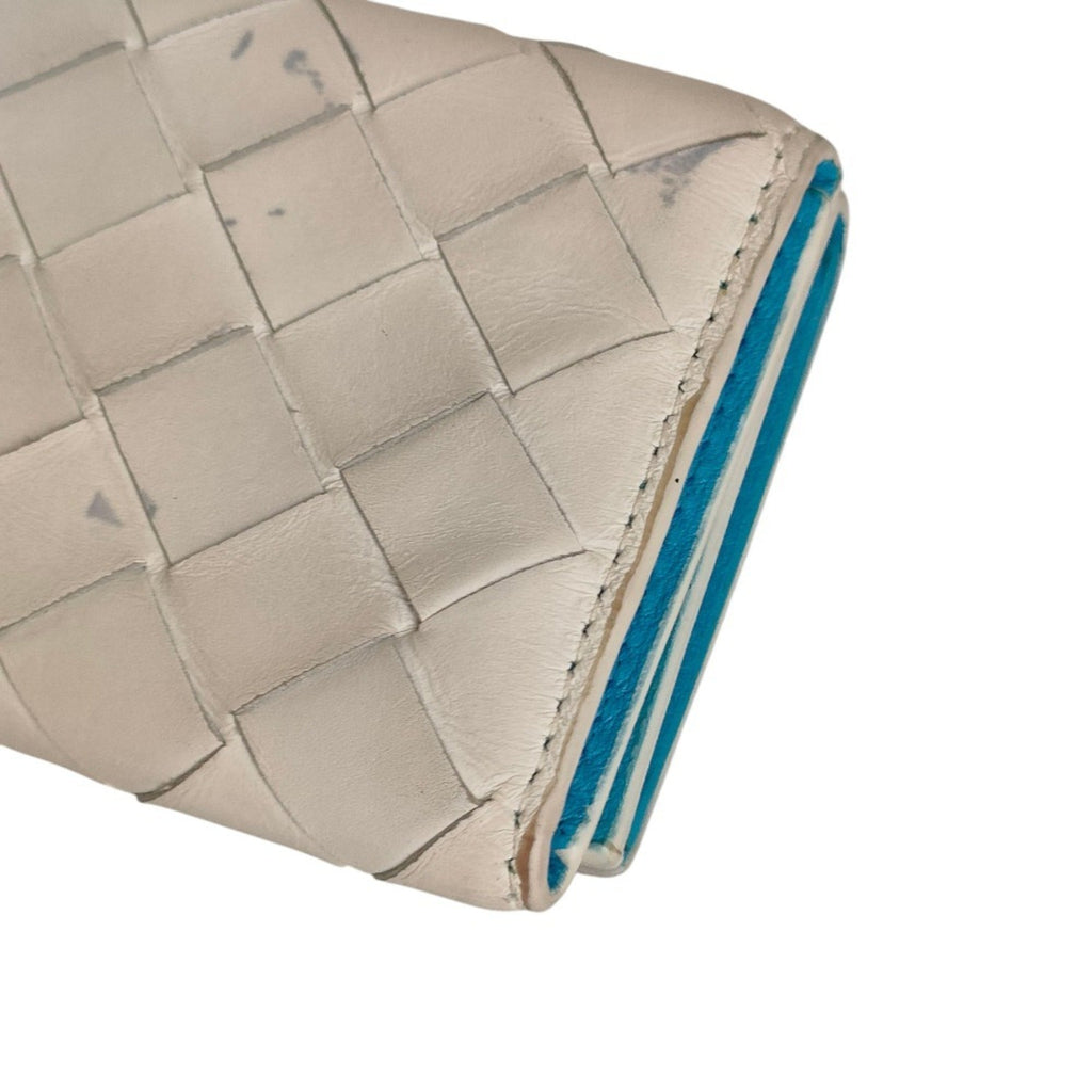 Bottega Veneta Blue White Intrecciato Wallet (Tri-Fold) (Pre-Owned)