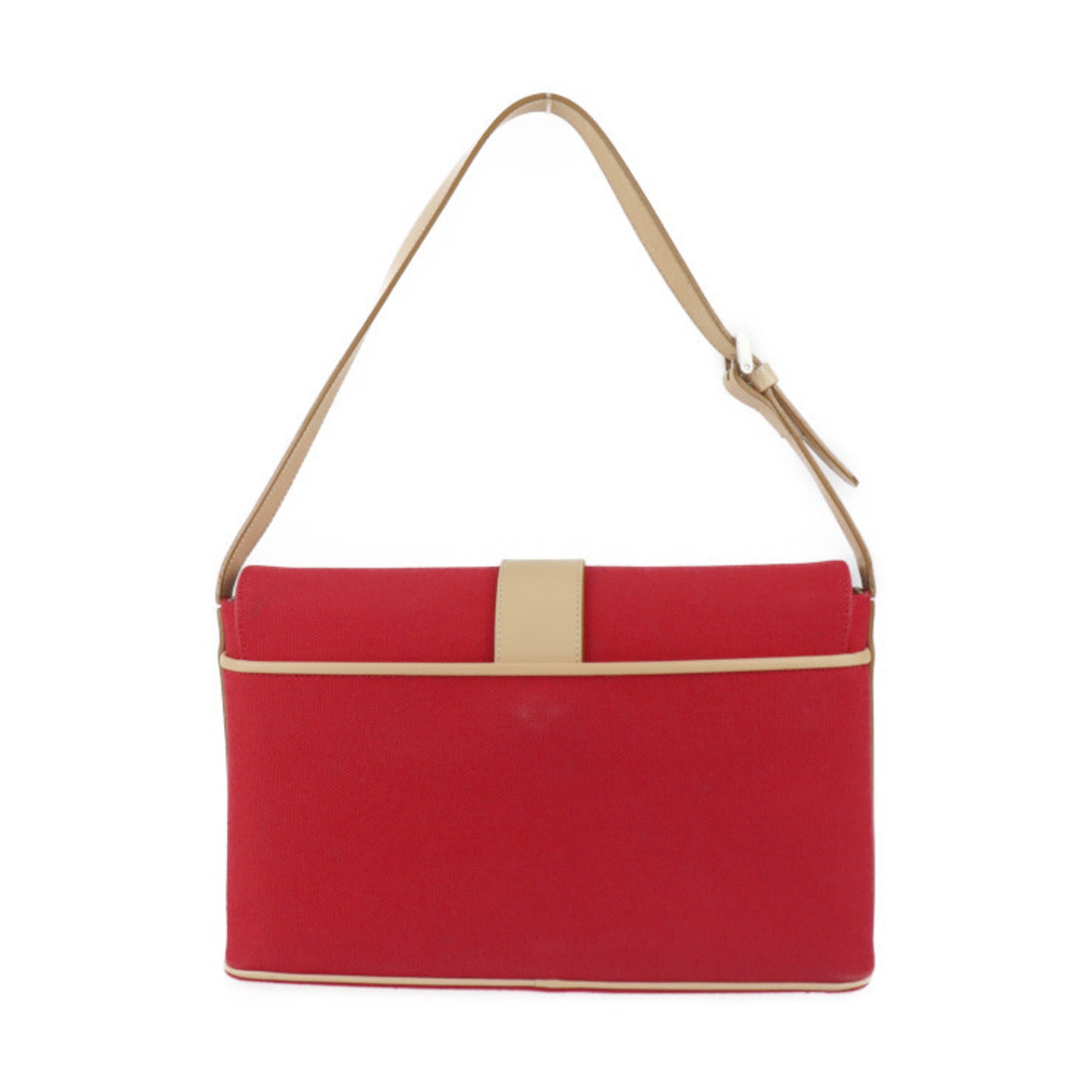 Burberry Beige Red Color Canvas Leather Handbag Shoulder Bag Tote Bag (Pre-Owned)