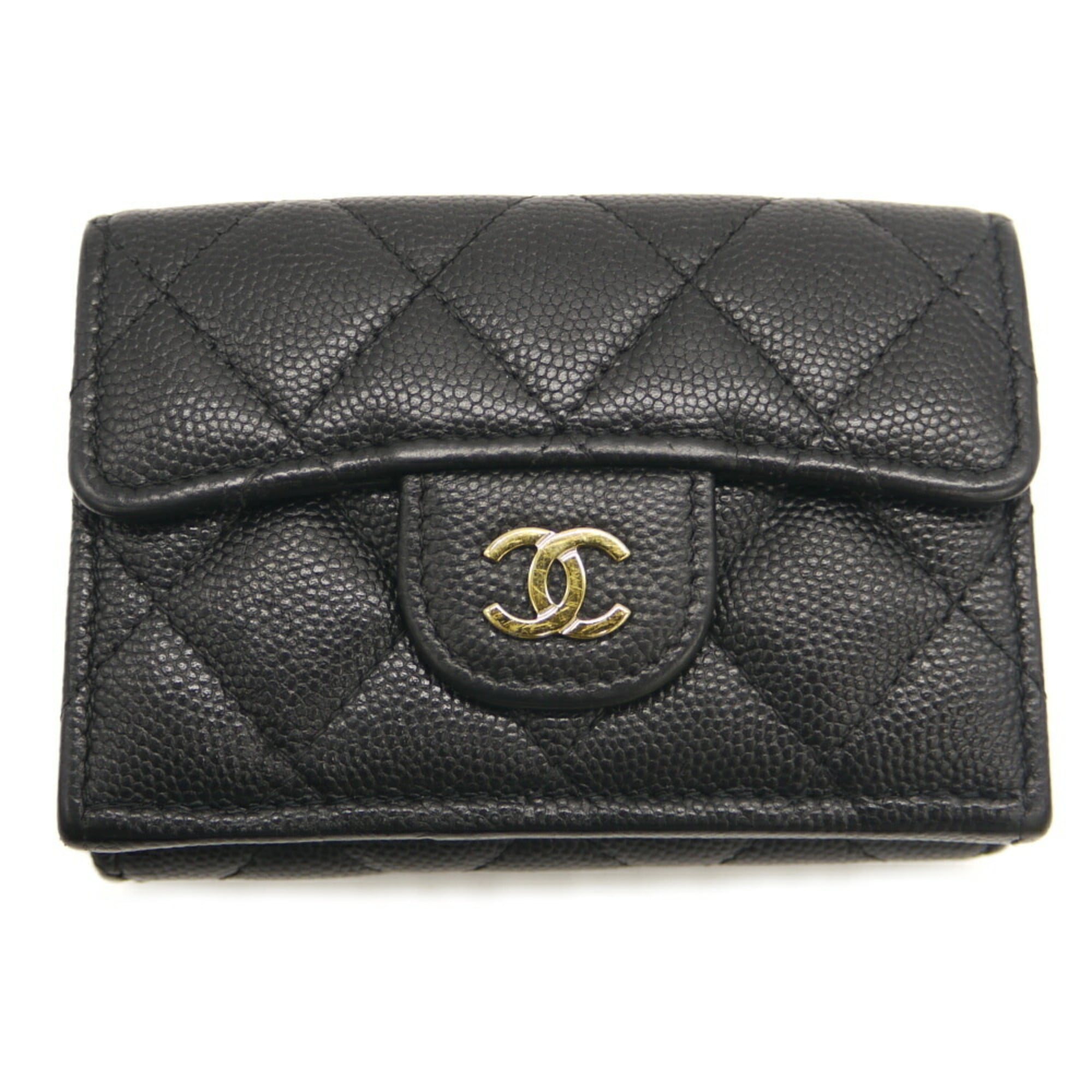 Chanel Black Grained Calfskin Wallet (Tri-Fold) (Pre-Owned)