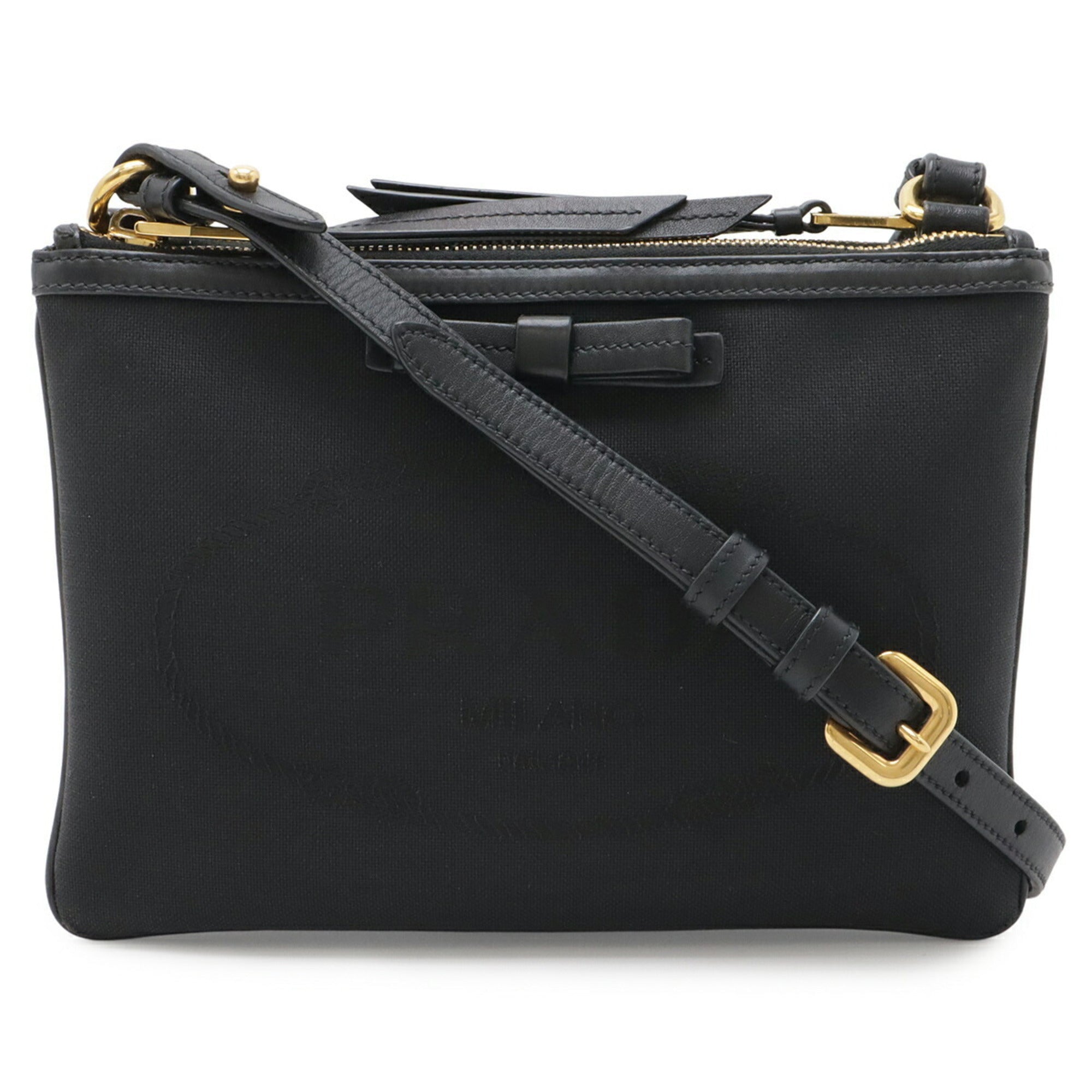 Prada Nero Canvas Leather Clutch Bag Pochette Shoulder Bag (Pre-Owned)