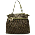 Fendi Brown Dark Brown Khaki Khaki Brown Zucca Nylon Canvas Shoulder Bag Tote Bag (Pre-Owned)