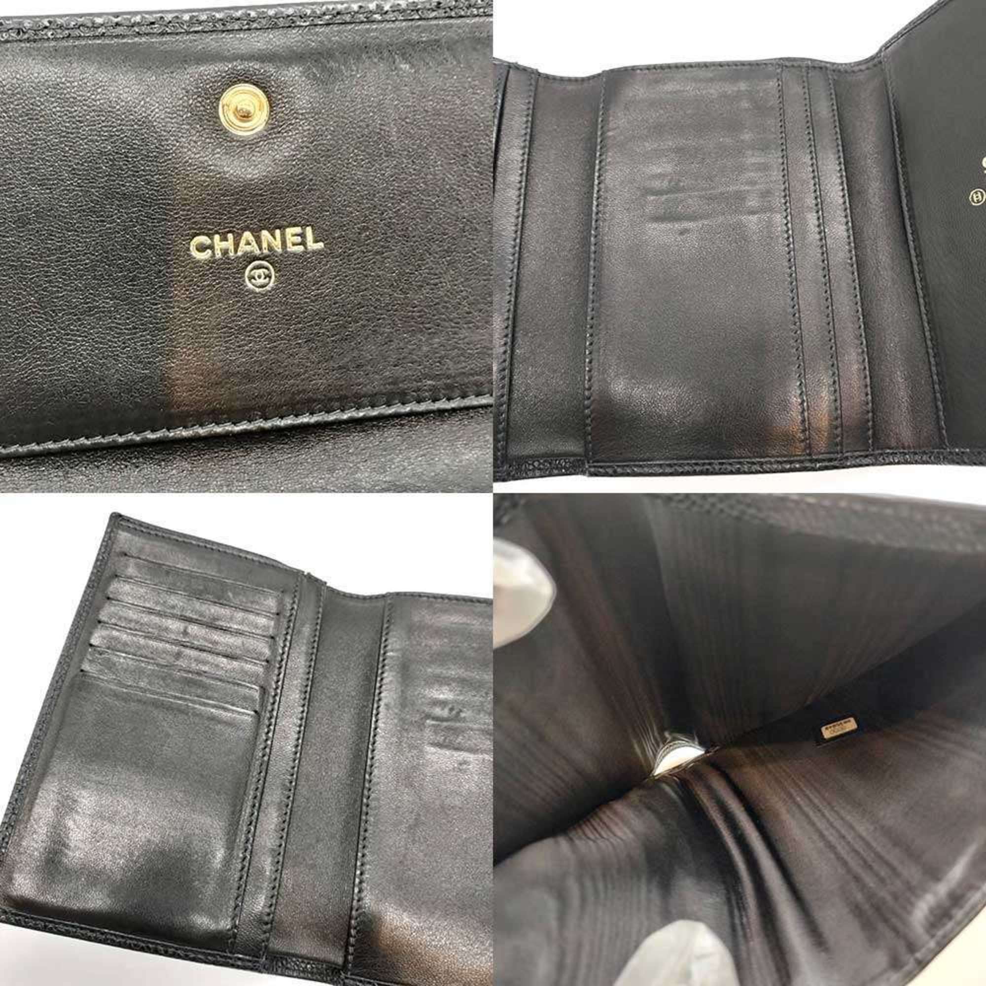 Chanel Black Grained Calfskin Wallet (Tri-Fold) (Pre-Owned)