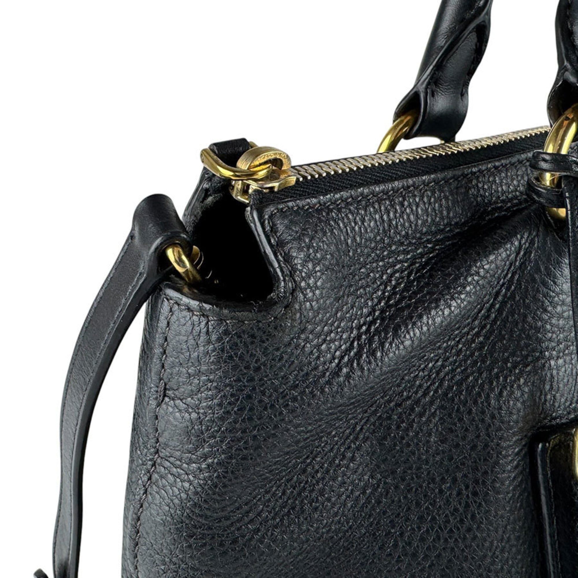 Prada Black Leather Handbag Shoulder Bag (Pre-Owned)