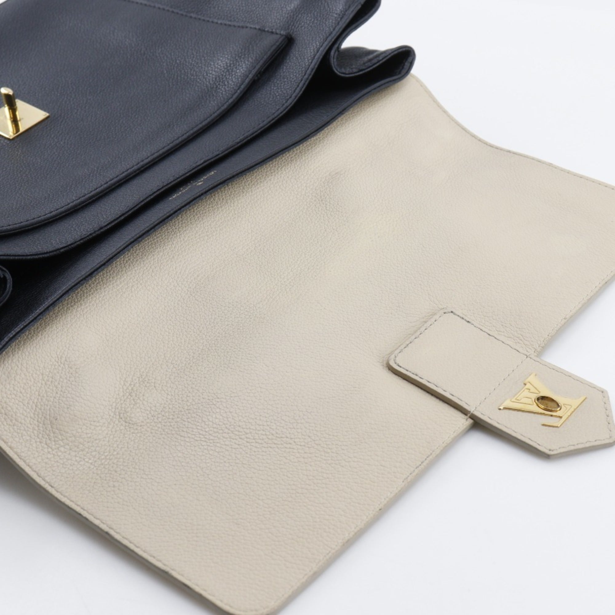 Louis Vuitton Beige Black Leather Tote Bag (Pre-Owned)