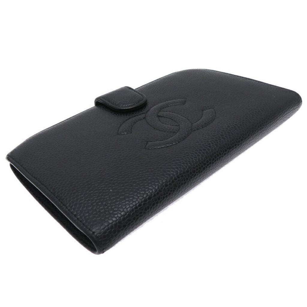 Chanel Black Grained Calfskin Long Wallet (Bi-Fold) (Pre-Owned)