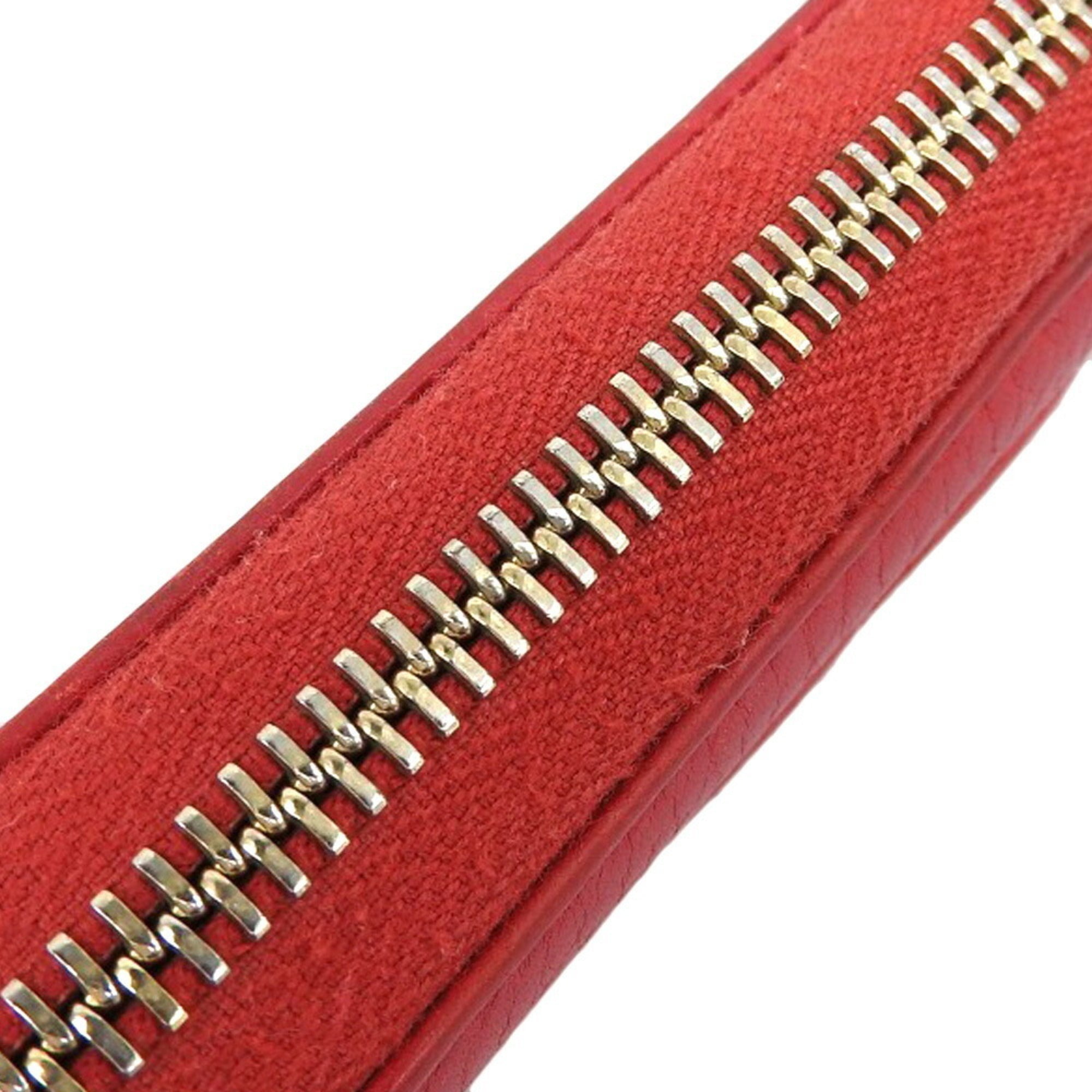 Gucci Red Color Leather Long Wallet (Bi-Fold) (Pre-Owned)