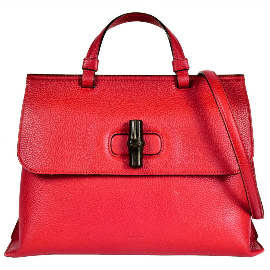 Gucci Daily Red Color Leather Bamboo Handbag (Pre-Owned)