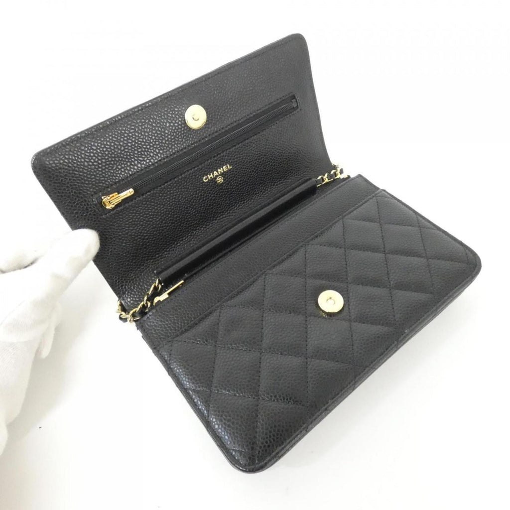 Chanel Black Bordeaux Grained Calfskin Chain/Shoulder Wallet (Pre-Owned)