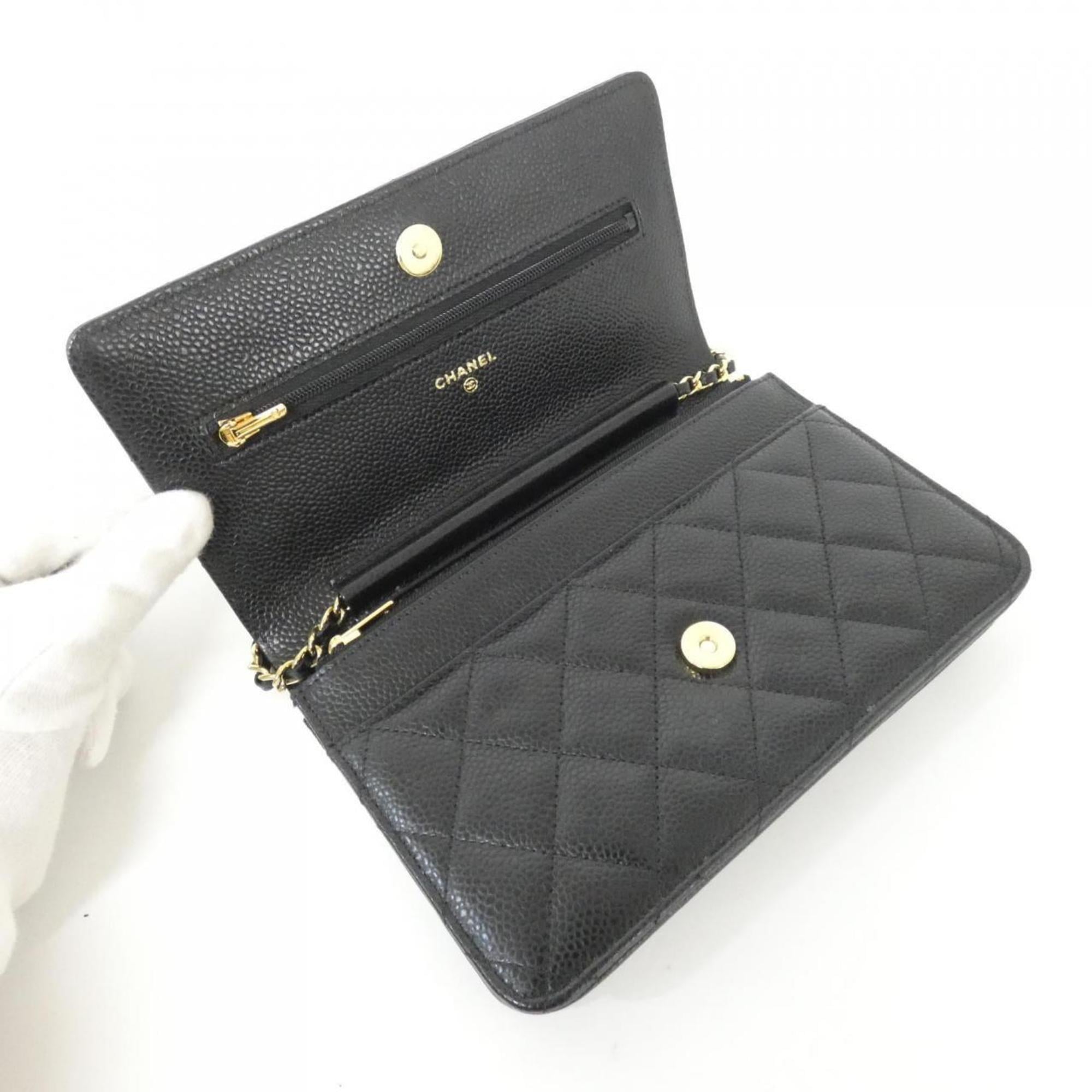 Chanel Black Bordeaux Grained Calfskin Chain/Shoulder Wallet (Pre-Owned)