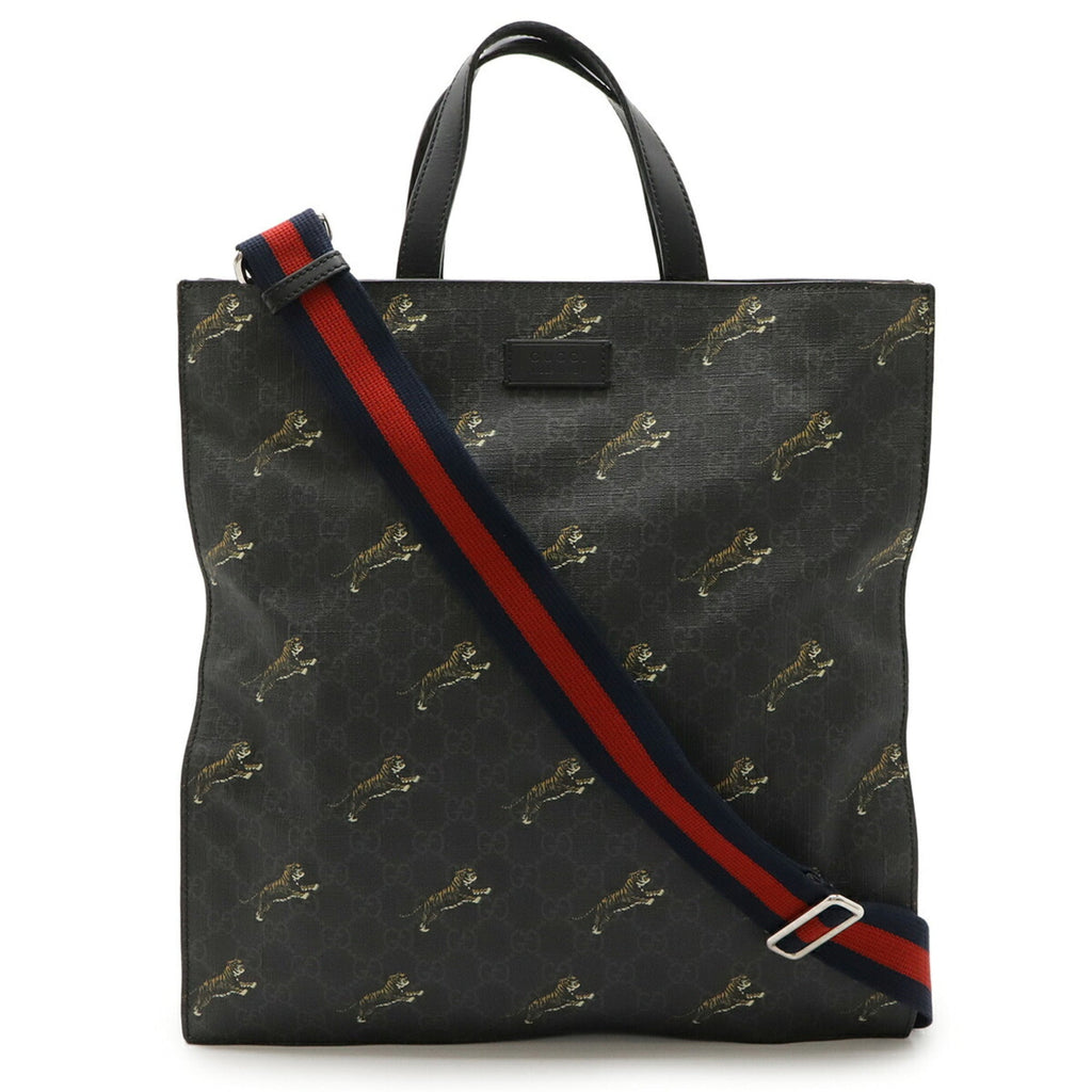 Gucci Black Dark Gray Gg Supreme Shoulder Bag Tote Bag (Pre-Owned)