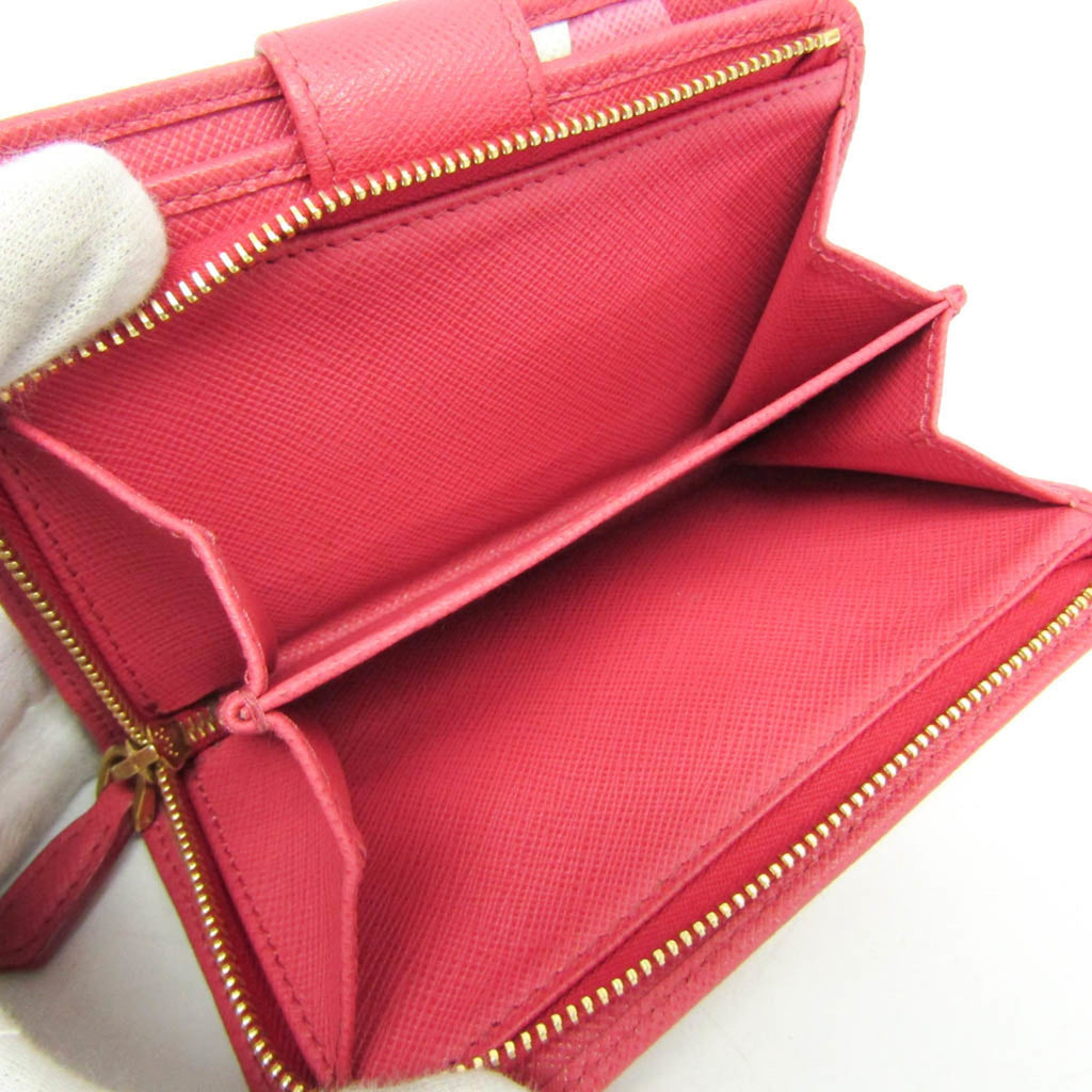 Prada Tab Bifold Wallet Saffiano Leather Pink Leather Wallets Accessory (Pre-Owned)