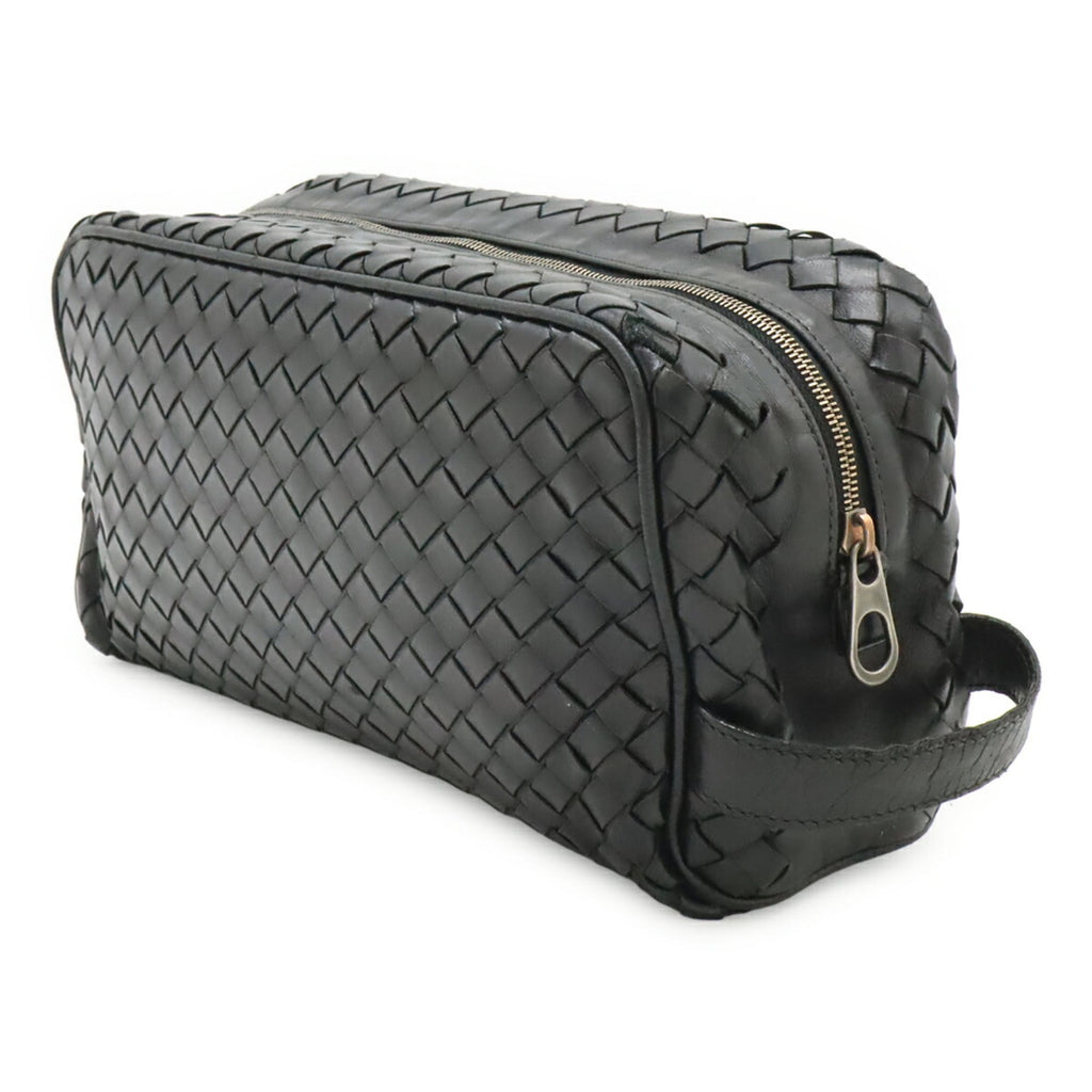 Bottega Veneta Intrecciato Black Leather Clutch Bag (Pre-Owned)