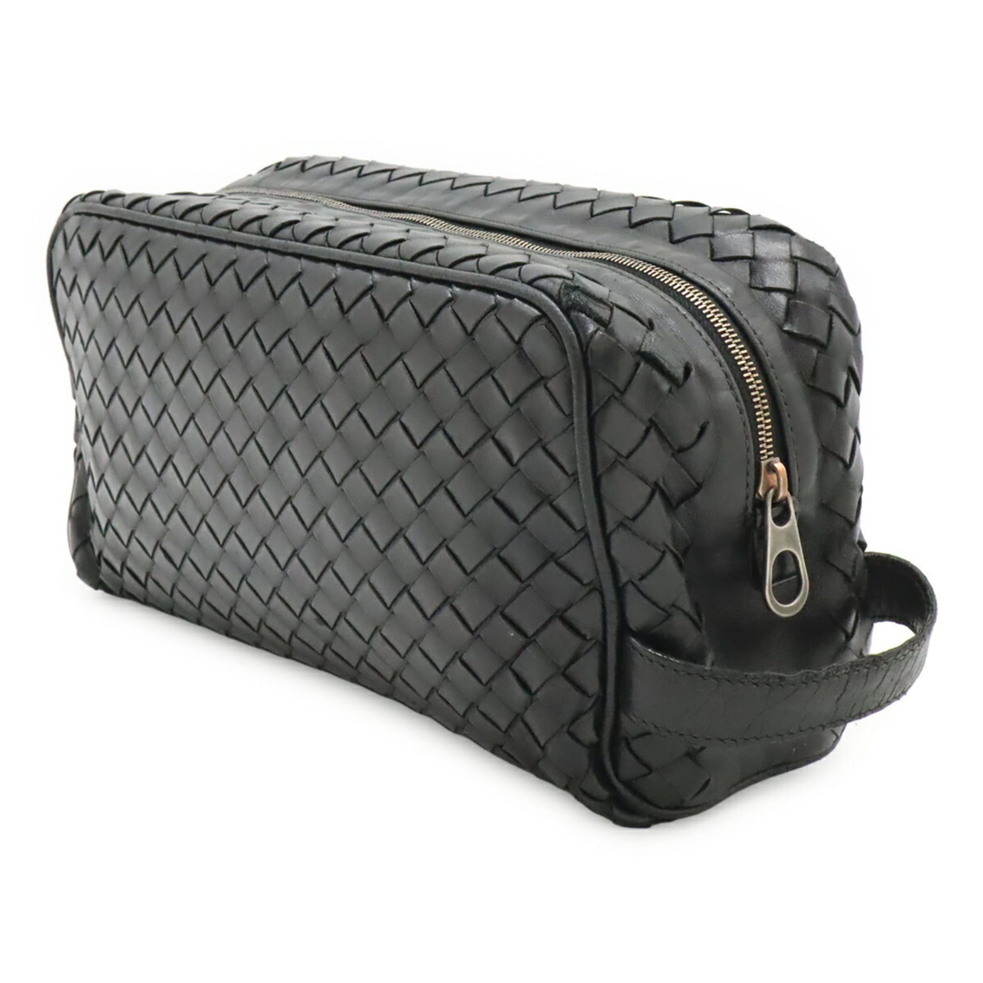 Bottega Veneta Intrecciato Black Leather Clutch Bag (Pre-Owned)