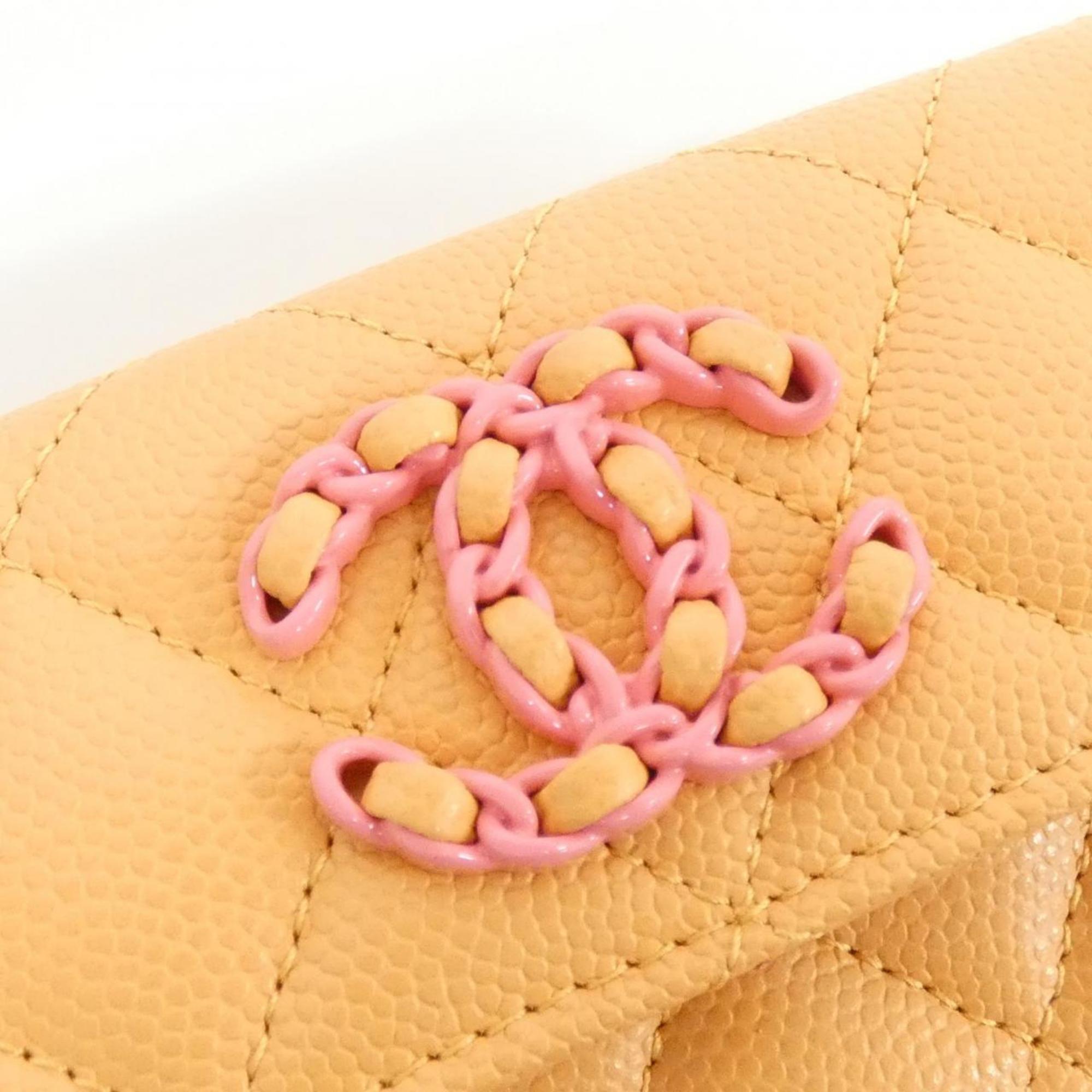Chanel Orange Grained Calfskin Wallet (Bi-Fold) (Pre-Owned)
