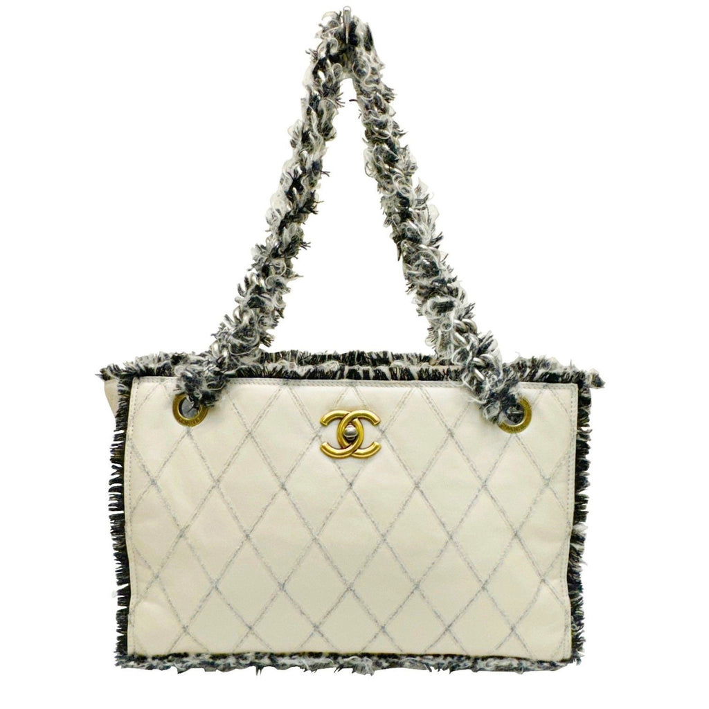 Chanel Beige Black Tweed Leather Tote Bag (Pre-Owned)