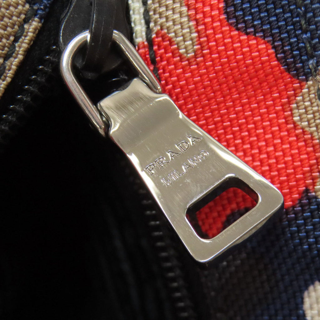 Prada Beige Navy Red Color Canvas Shoulder Bag (Pre-Owned)