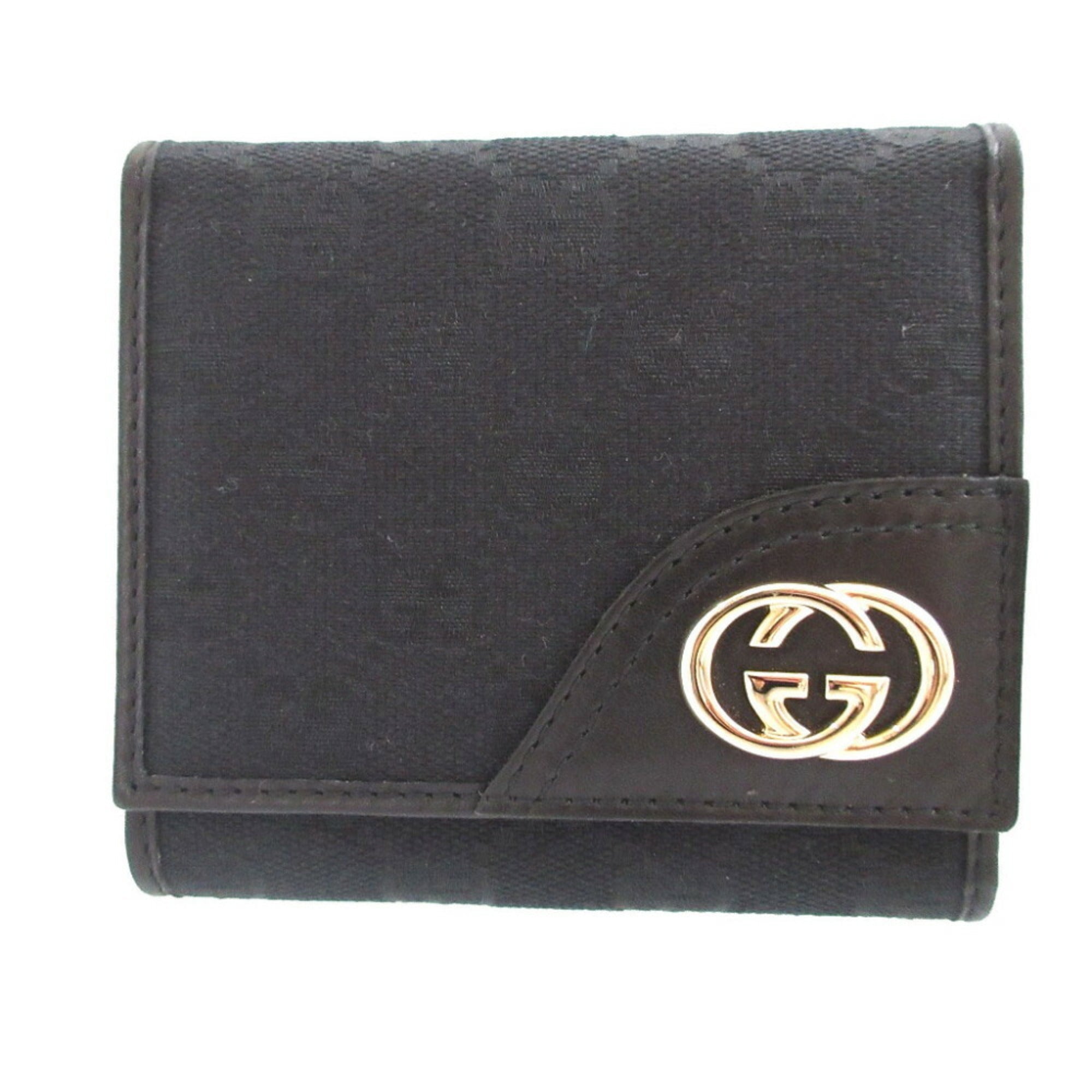 Gucci Black Gg Canvas Leather Wallet (Tri-Fold) (Pre-Owned)