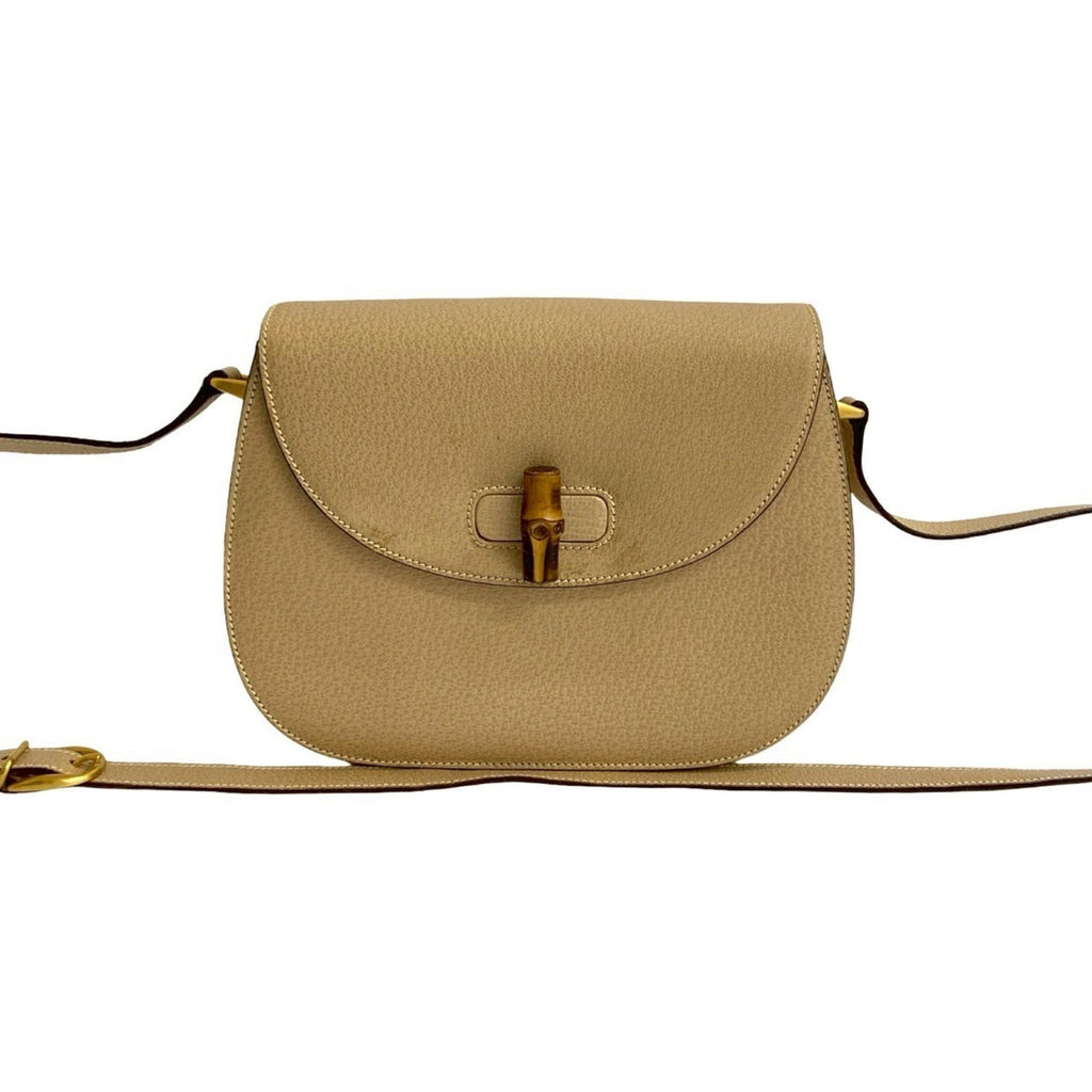 Gucci Beige Leather Bamboo Pochette Shoulder Bag (Pre-Owned)